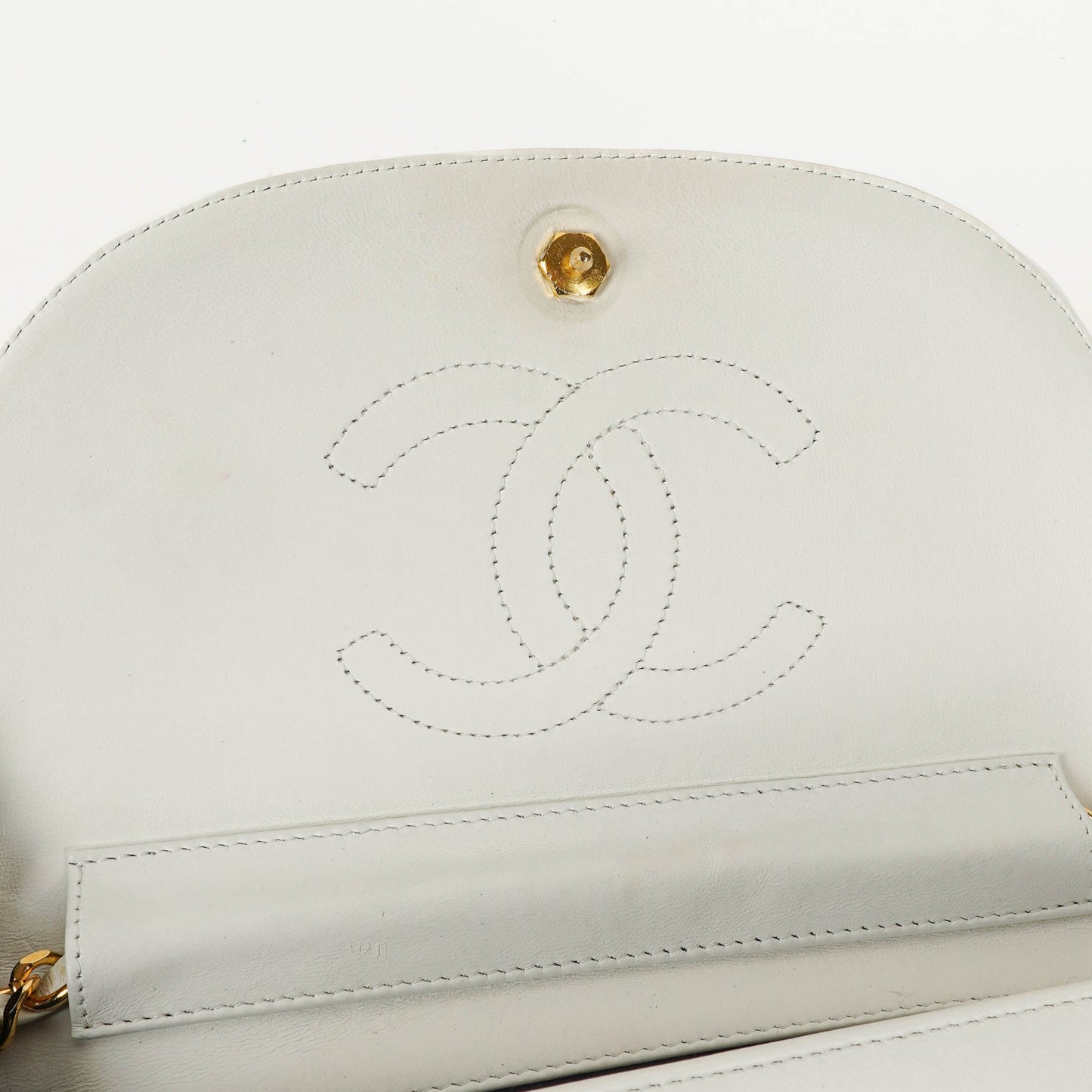 Chanel Classic Lambskin Half Moon White Flap Bag