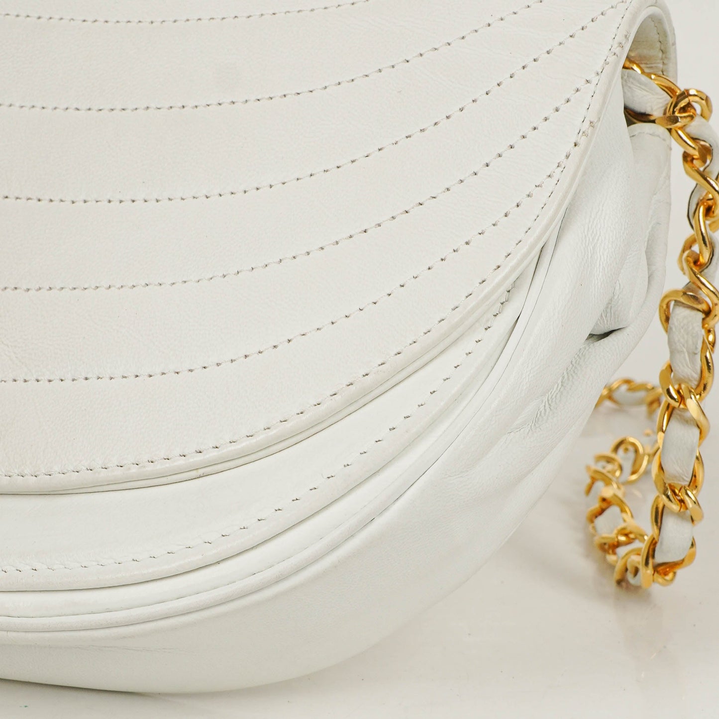 Chanel Classic Lambskin Half Moon White Flap Bag