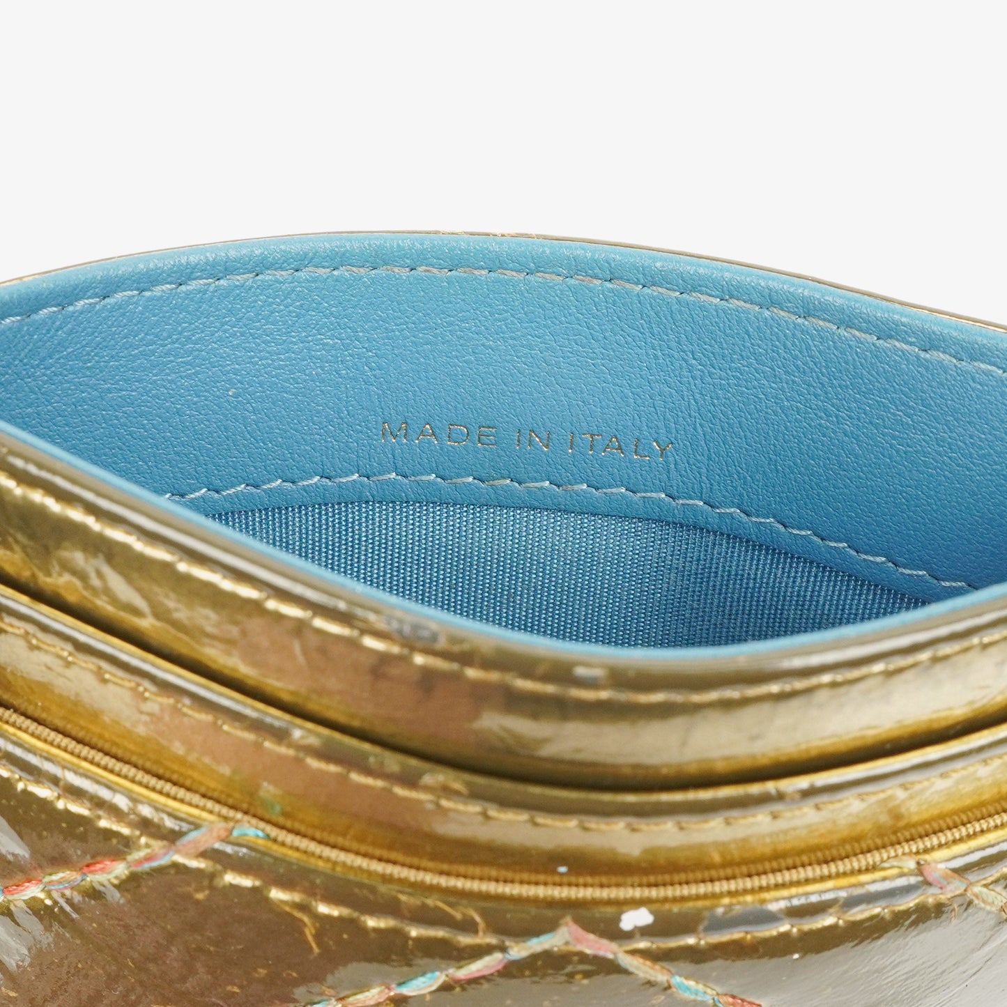 Chanel Metallic Gold Calfskin Chevron Quilted Card Holder