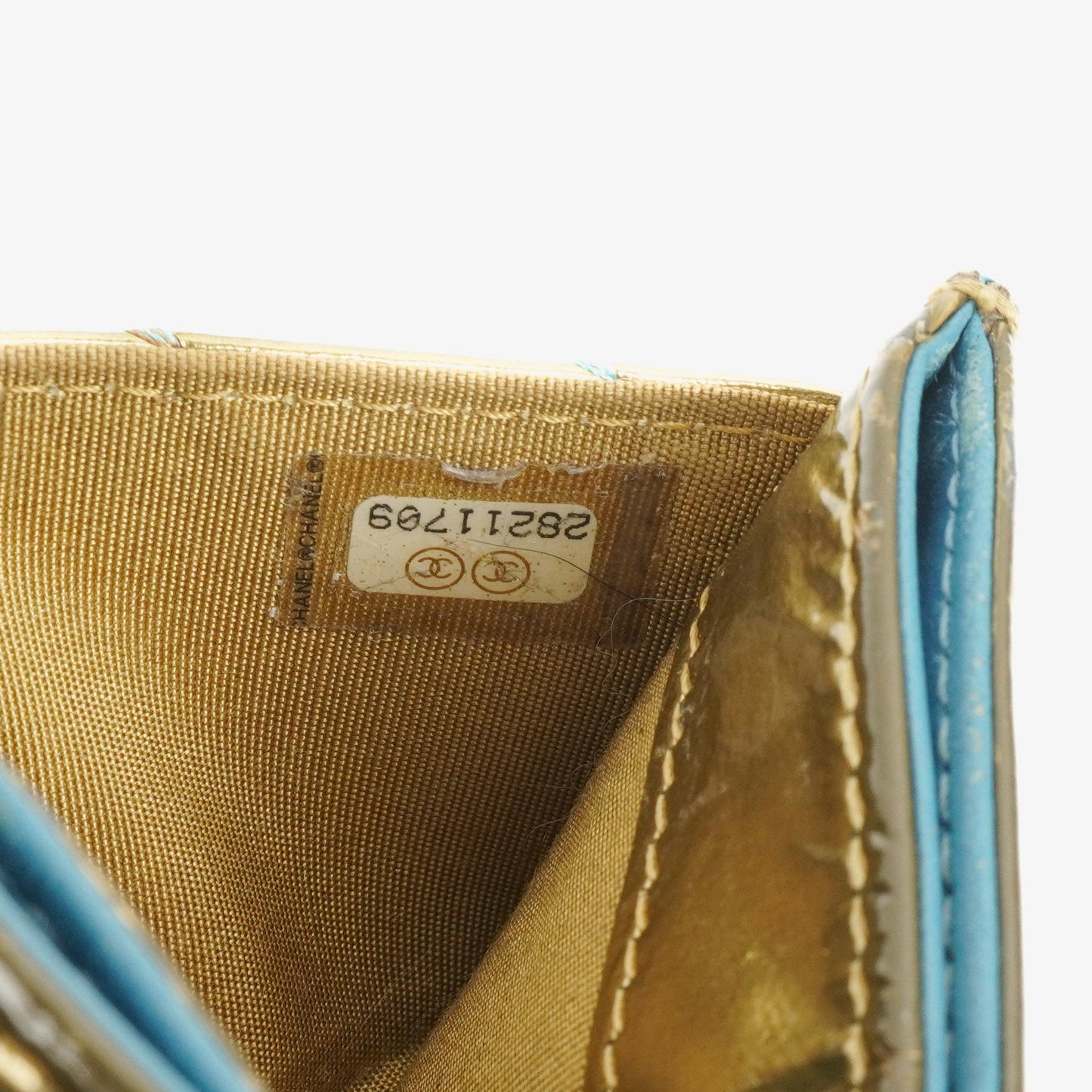 Chanel Metallic Gold Calfskin Chevron Quilted Card Holder