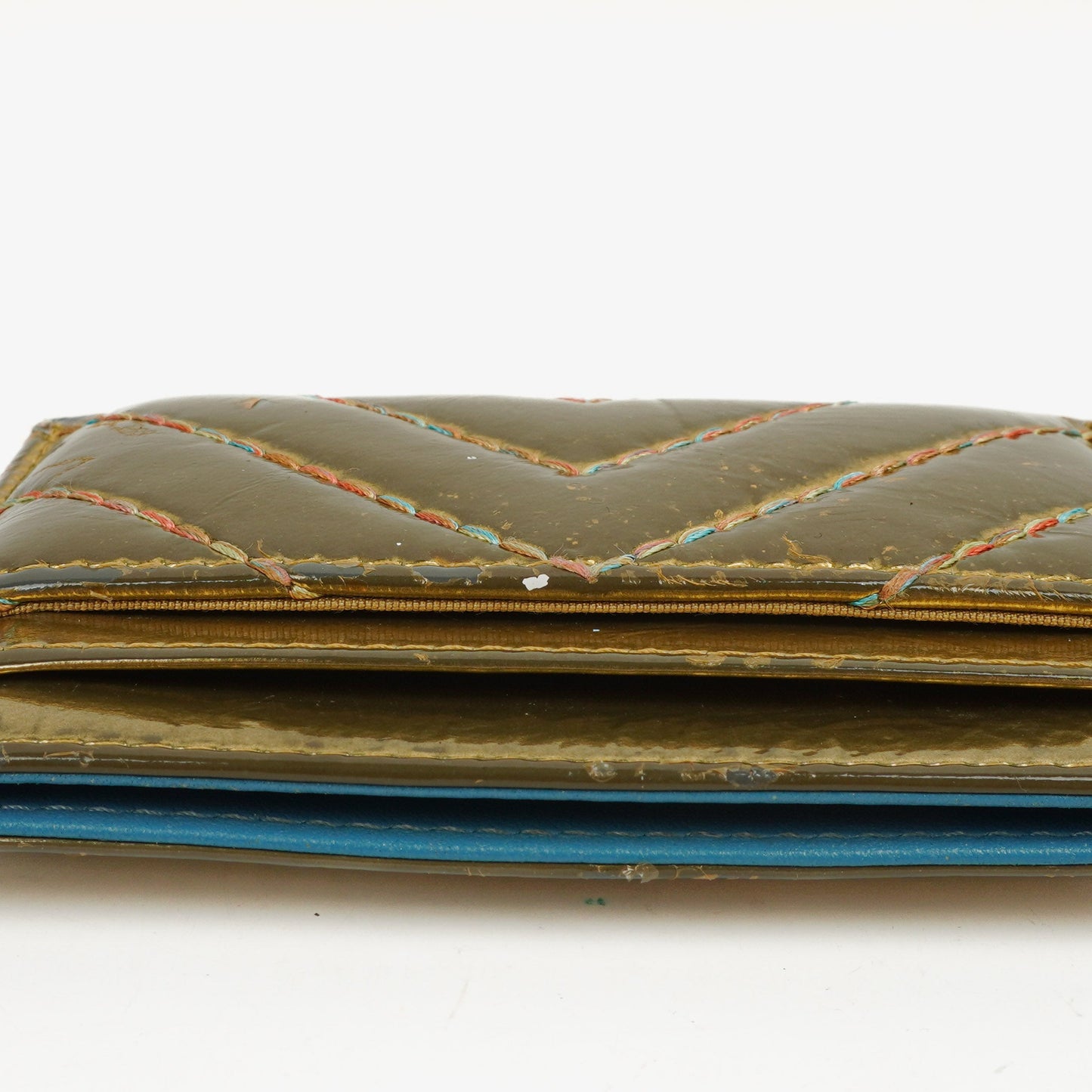 Chanel Metallic Gold Calfskin Chevron Quilted Card Holder
