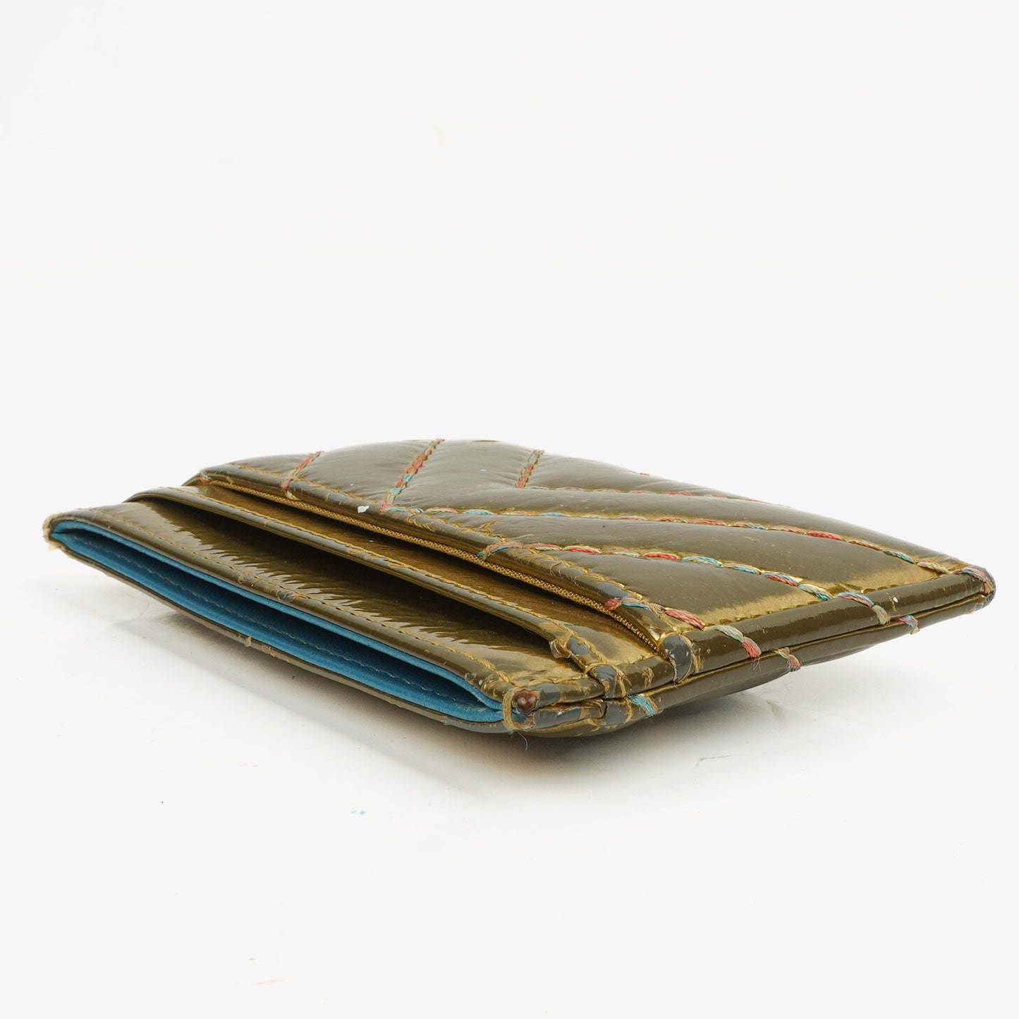 Chanel Metallic Gold Calfskin Chevron Quilted Card Holder