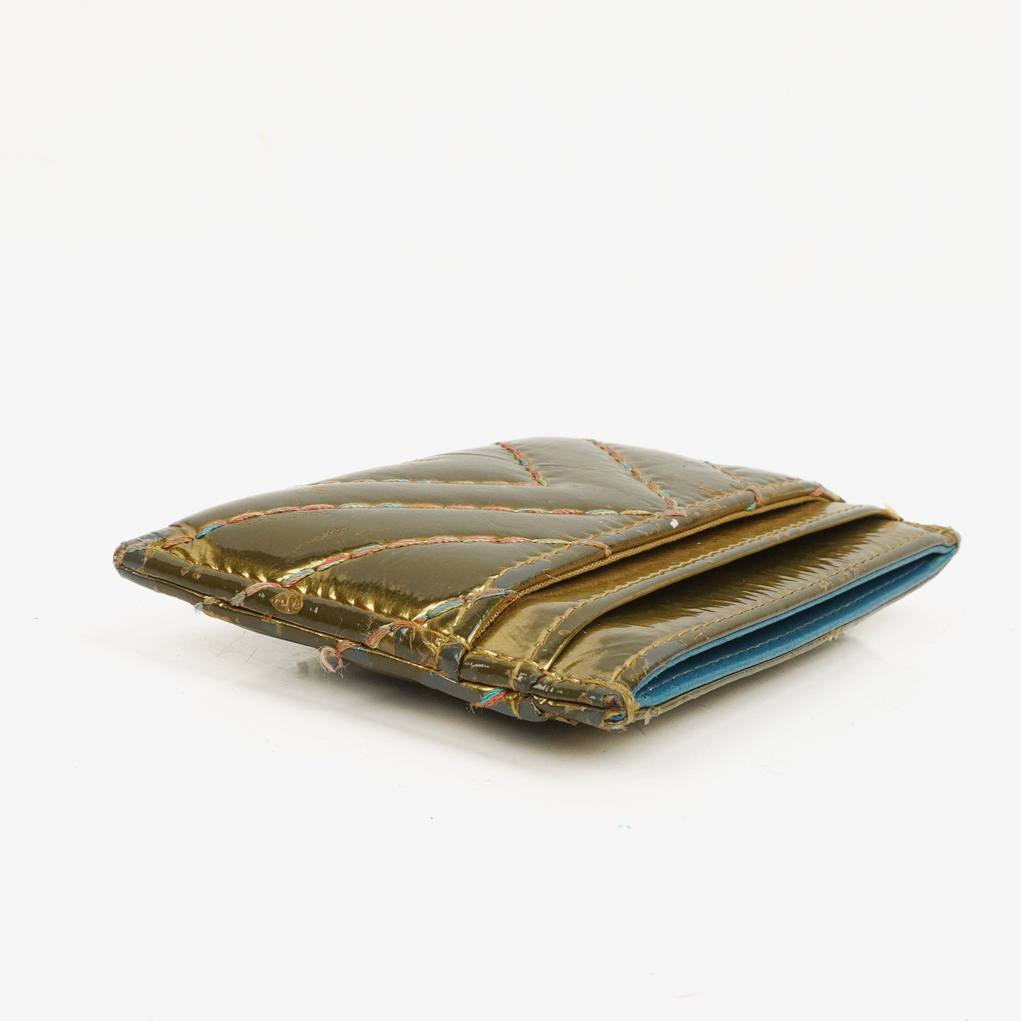 Chanel Metallic Gold Calfskin Chevron Quilted Card Holder
