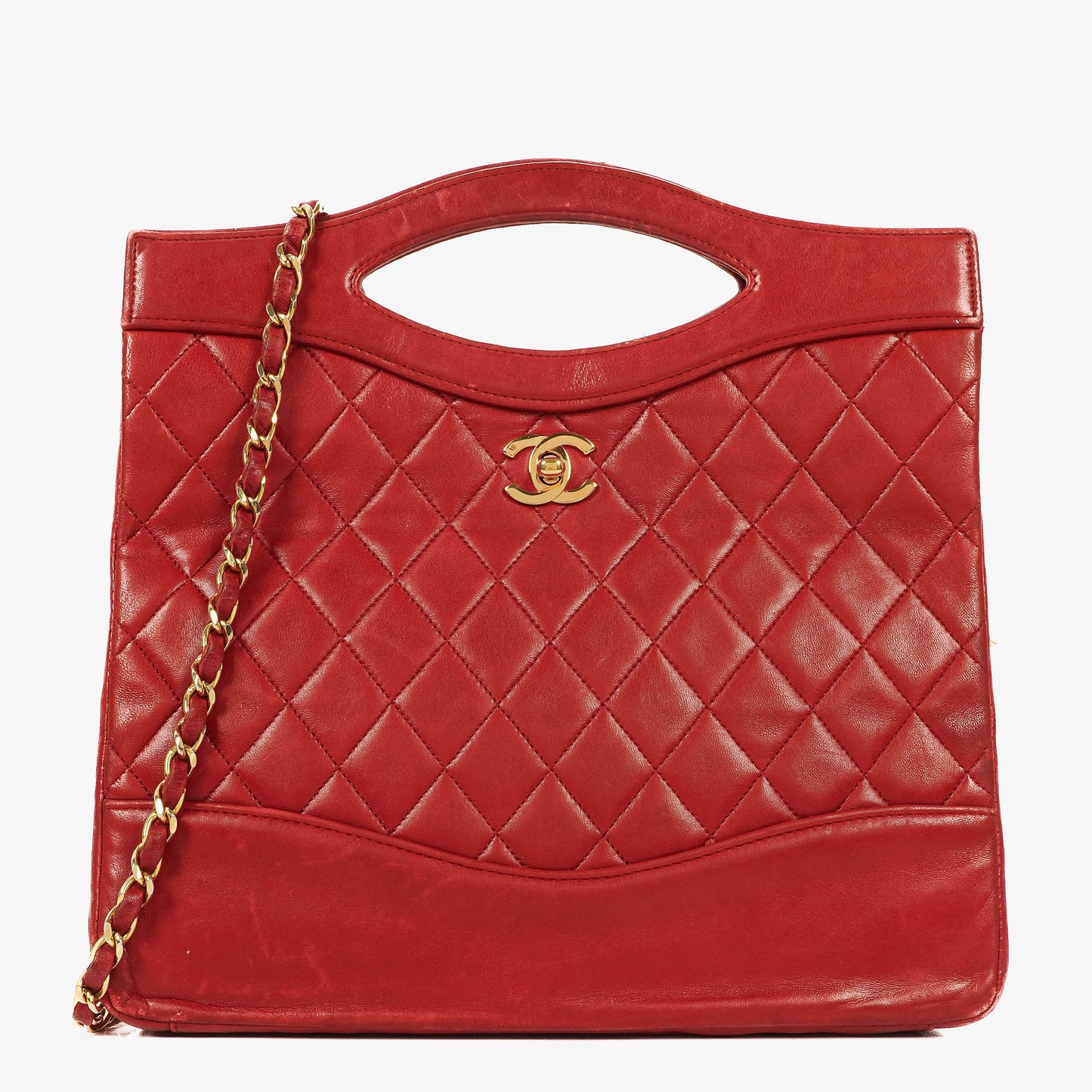 Chanel Red Lambskin Quilted Small 31  Shopping Tote Bag