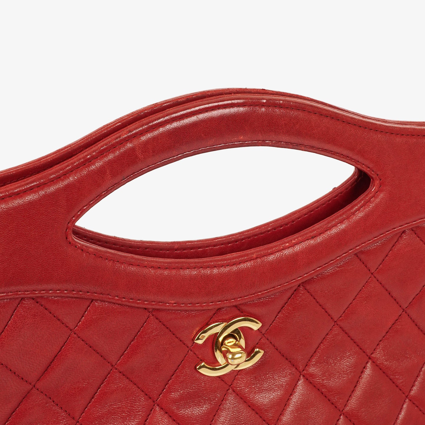 Chanel Red Lambskin Quilted Small 31  Shopping Tote Bag