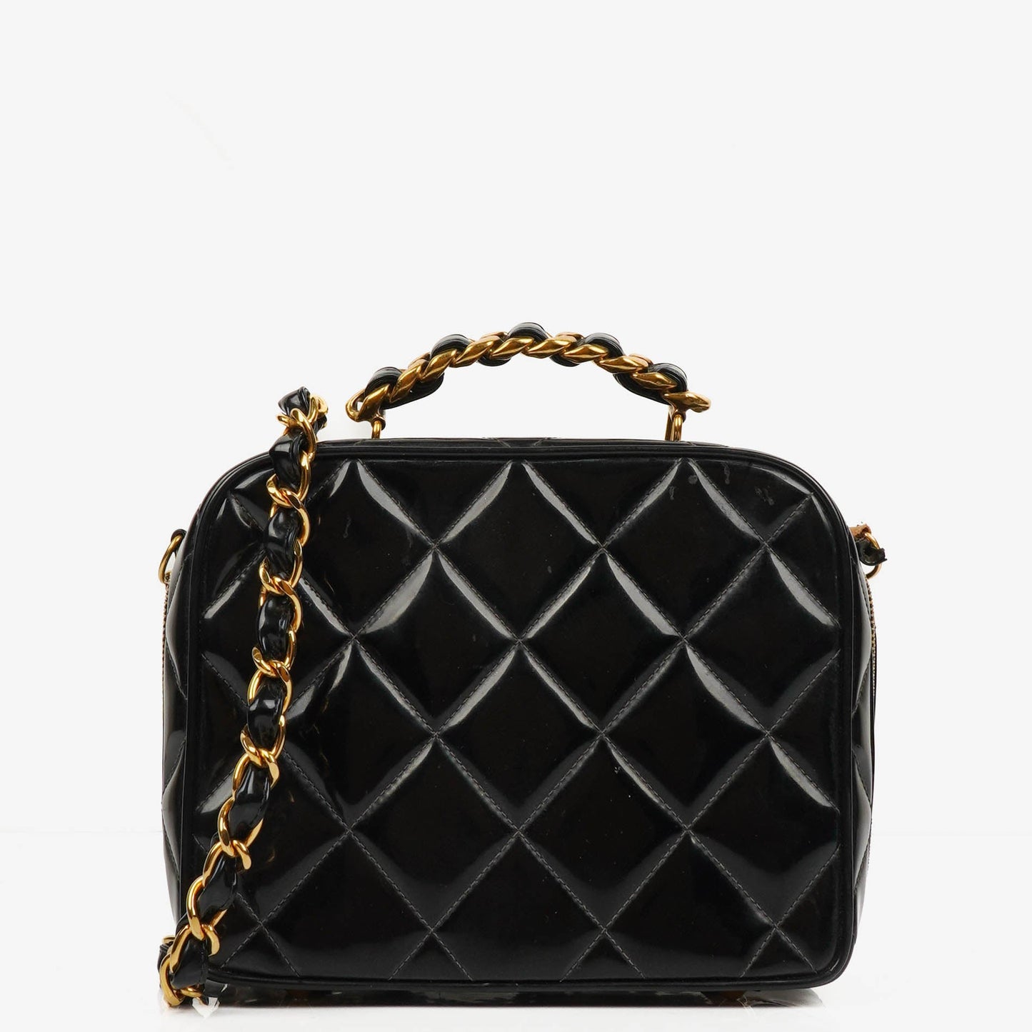 Chanel Lunch Box Black Quilted Patent Leather Tote Bag