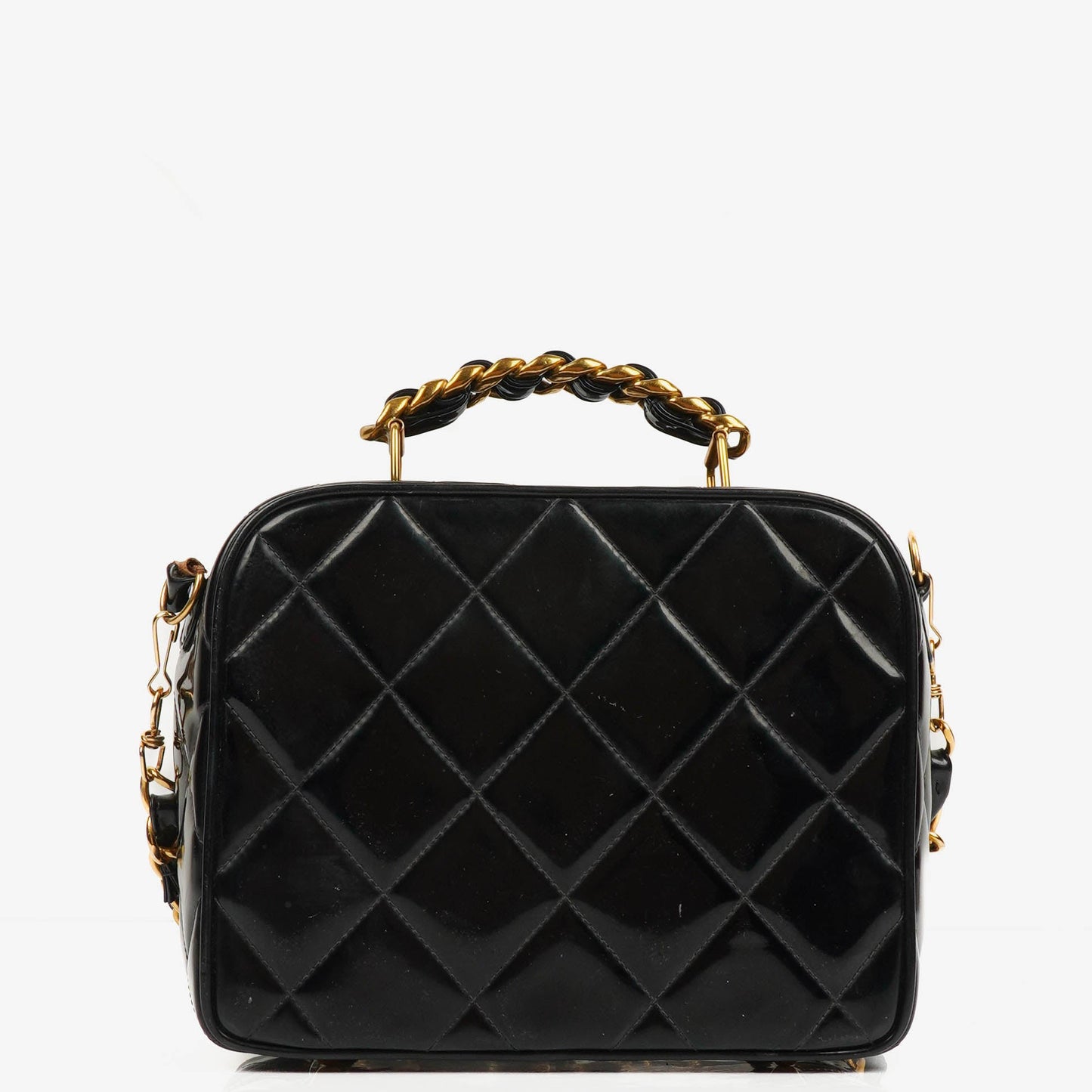 Chanel Lunch Box Black Quilted Patent Leather Tote Bag