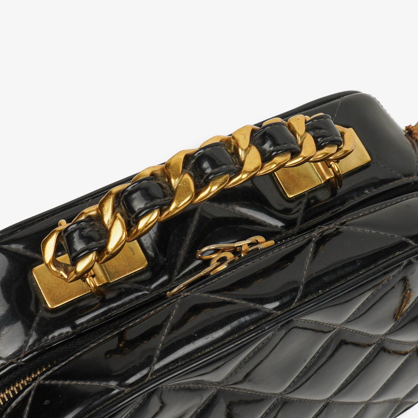 Chanel Lunch Box Black Quilted Patent Leather Tote Bag