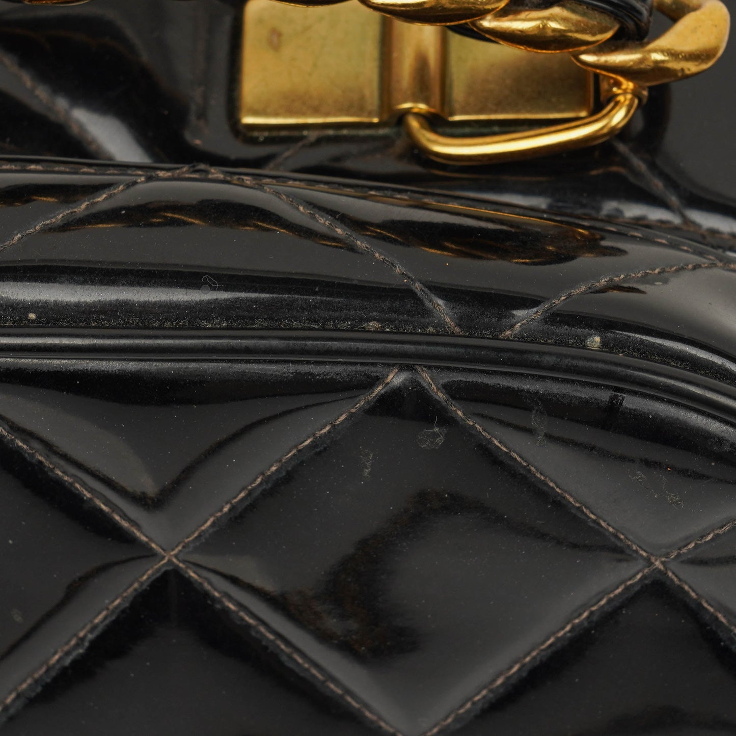 Chanel Lunch Box Black Quilted Patent Leather Tote Bag