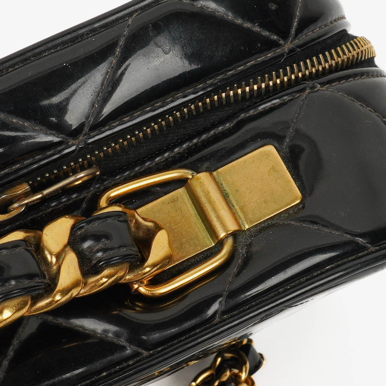 Chanel Lunch Box Black Quilted Patent Leather Tote Bag