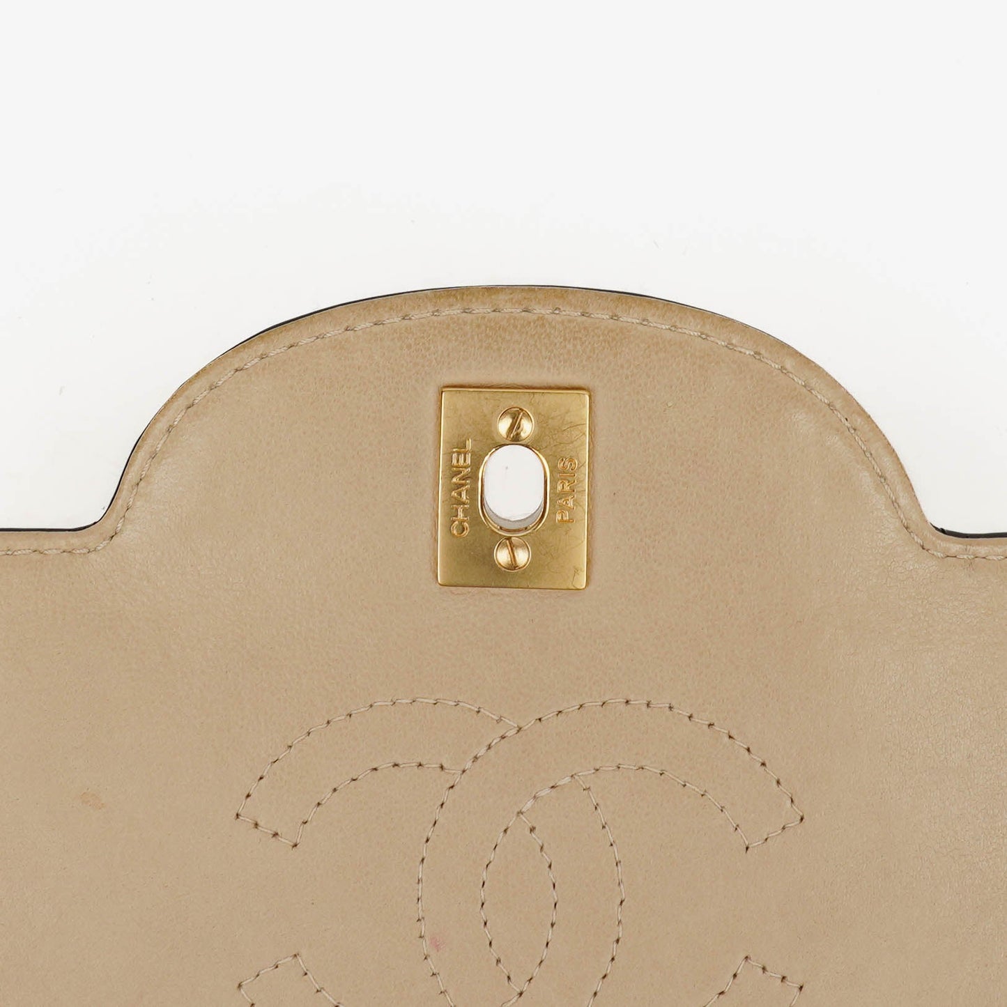 Chanel  Chocolate Bar Square Single Flap Beige Quilted Leather/Patent Leather Chain Shoulder Bag
