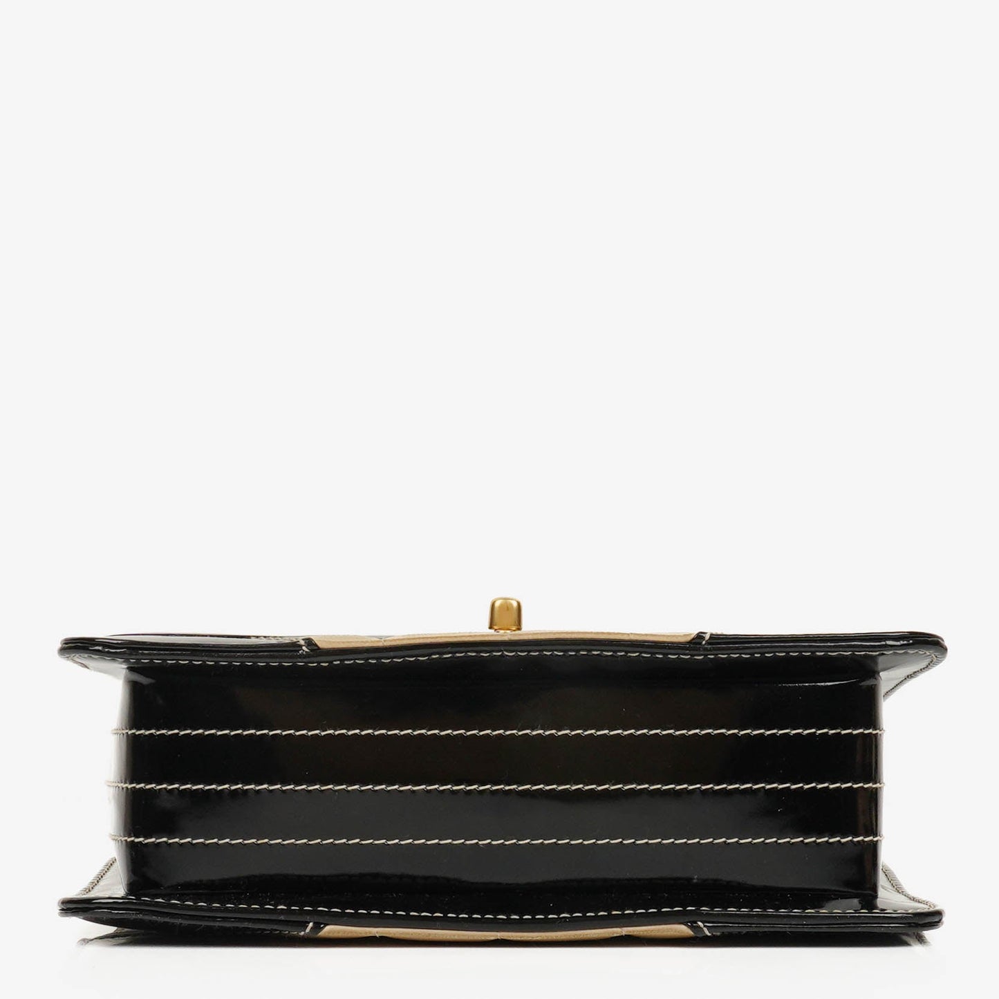Chanel  Chocolate Bar Square Single Flap Beige Quilted Leather/Patent Leather Chain Shoulder Bag