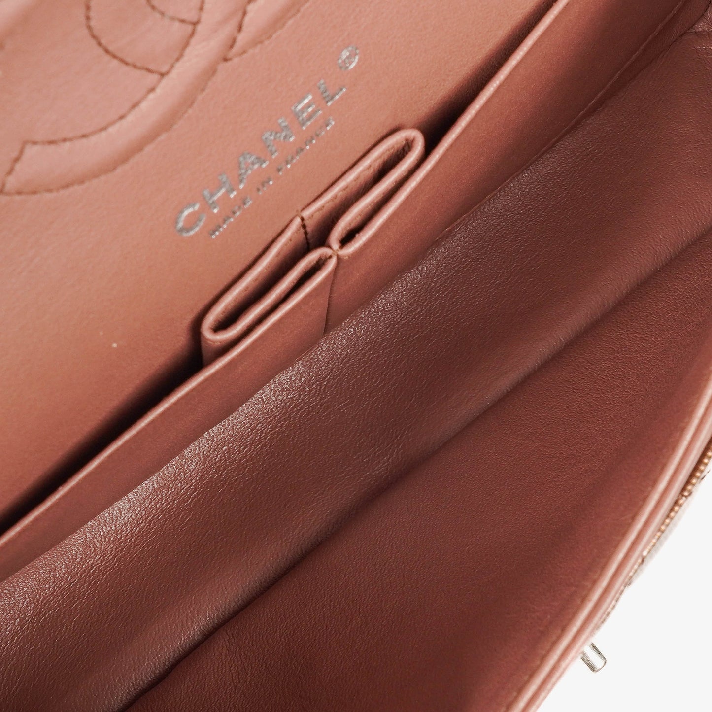 Chanel Medium Classic Double Flap Quilted Striated Bronze Patent Leather With Silver-tone Hardware