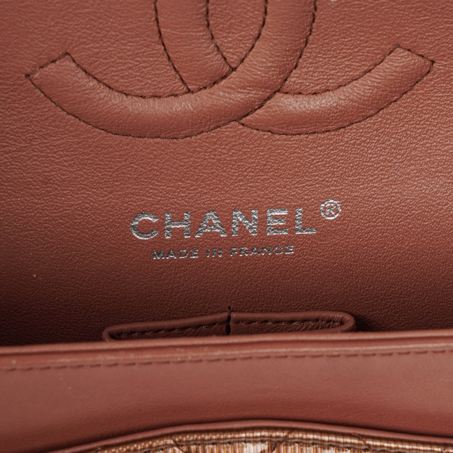 Chanel Medium Classic Double Flap Quilted Striated Bronze Patent Leather With Silver-tone Hardware