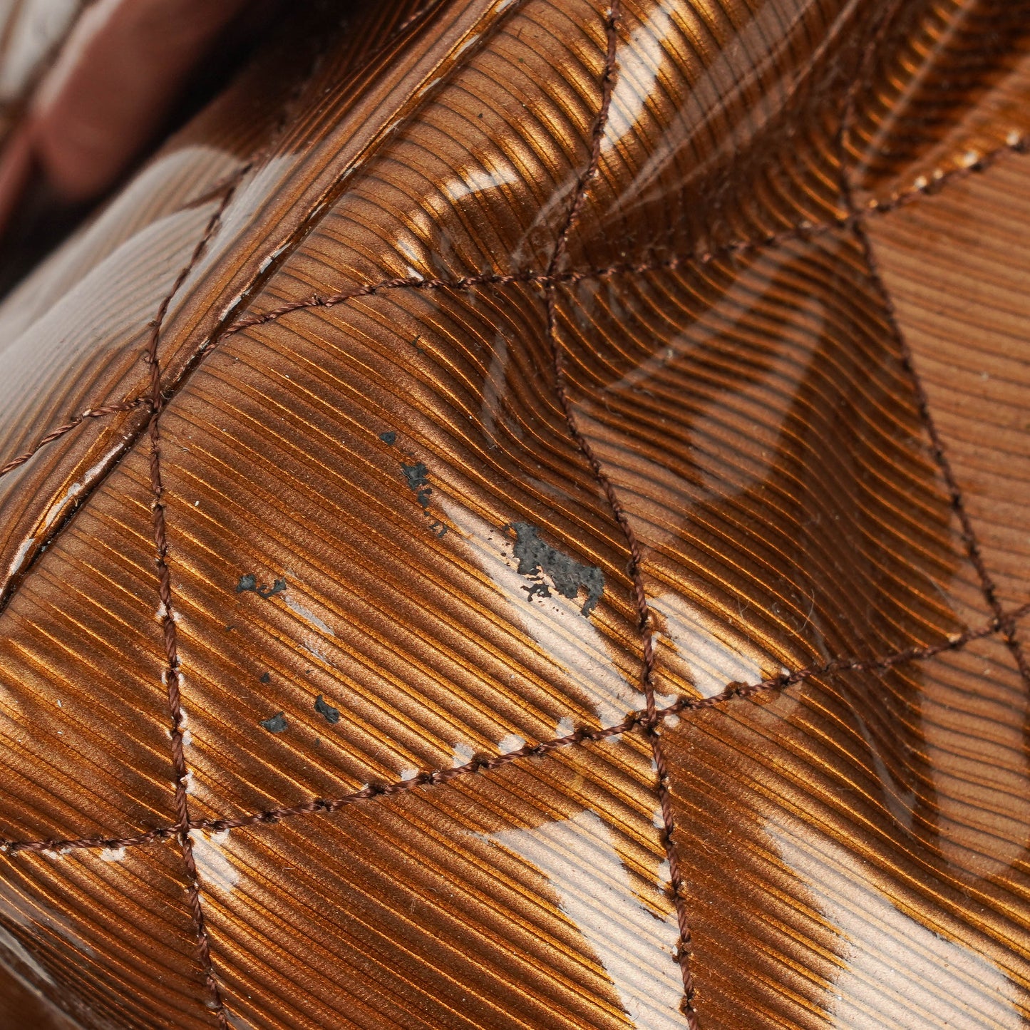 Chanel Medium Classic Double Flap Quilted Striated Bronze Patent Leather With Silver-tone Hardware