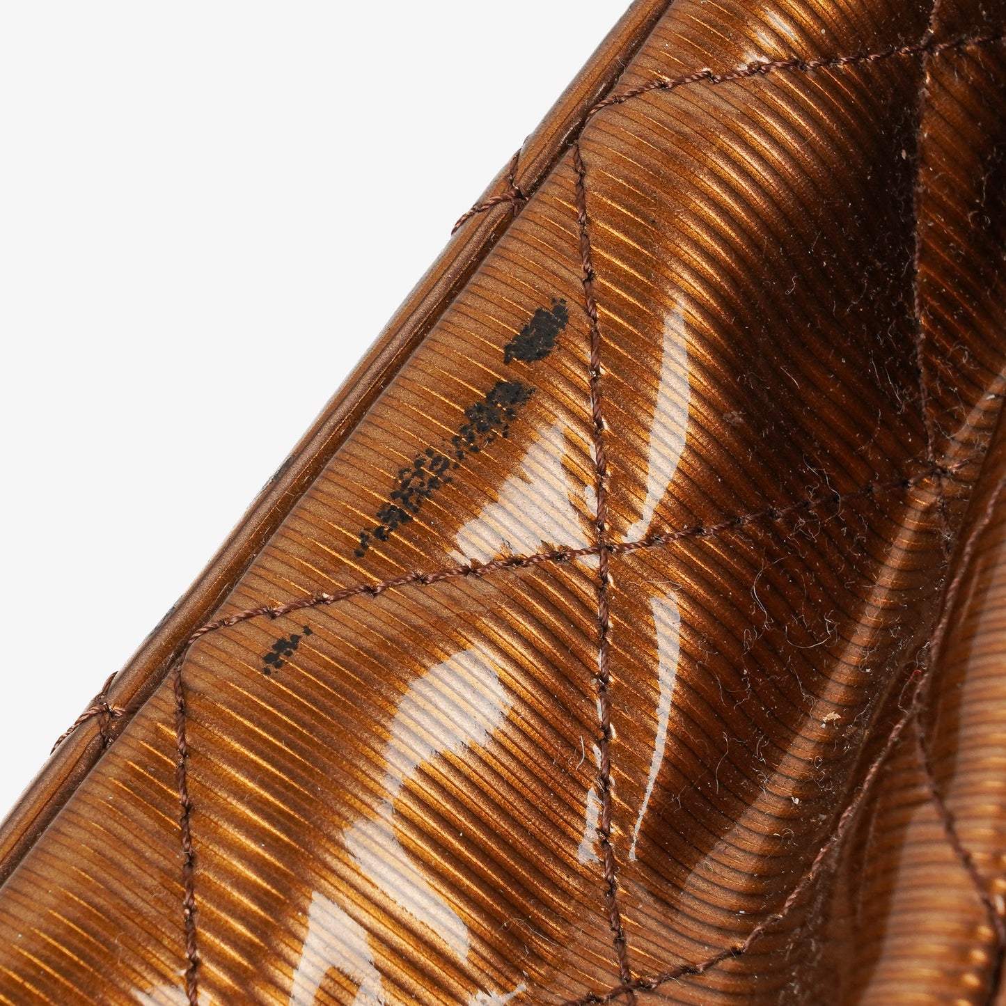Chanel Medium Classic Double Flap Quilted Striated Bronze Patent Leather With Silver-tone Hardware