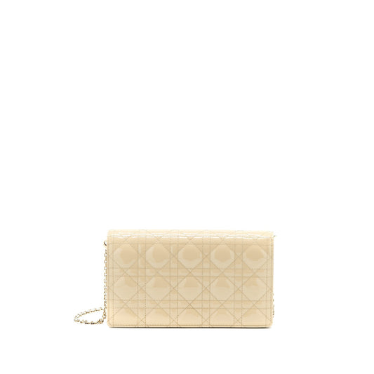Dior Lady Dior Pouch With Chain Patent Beige