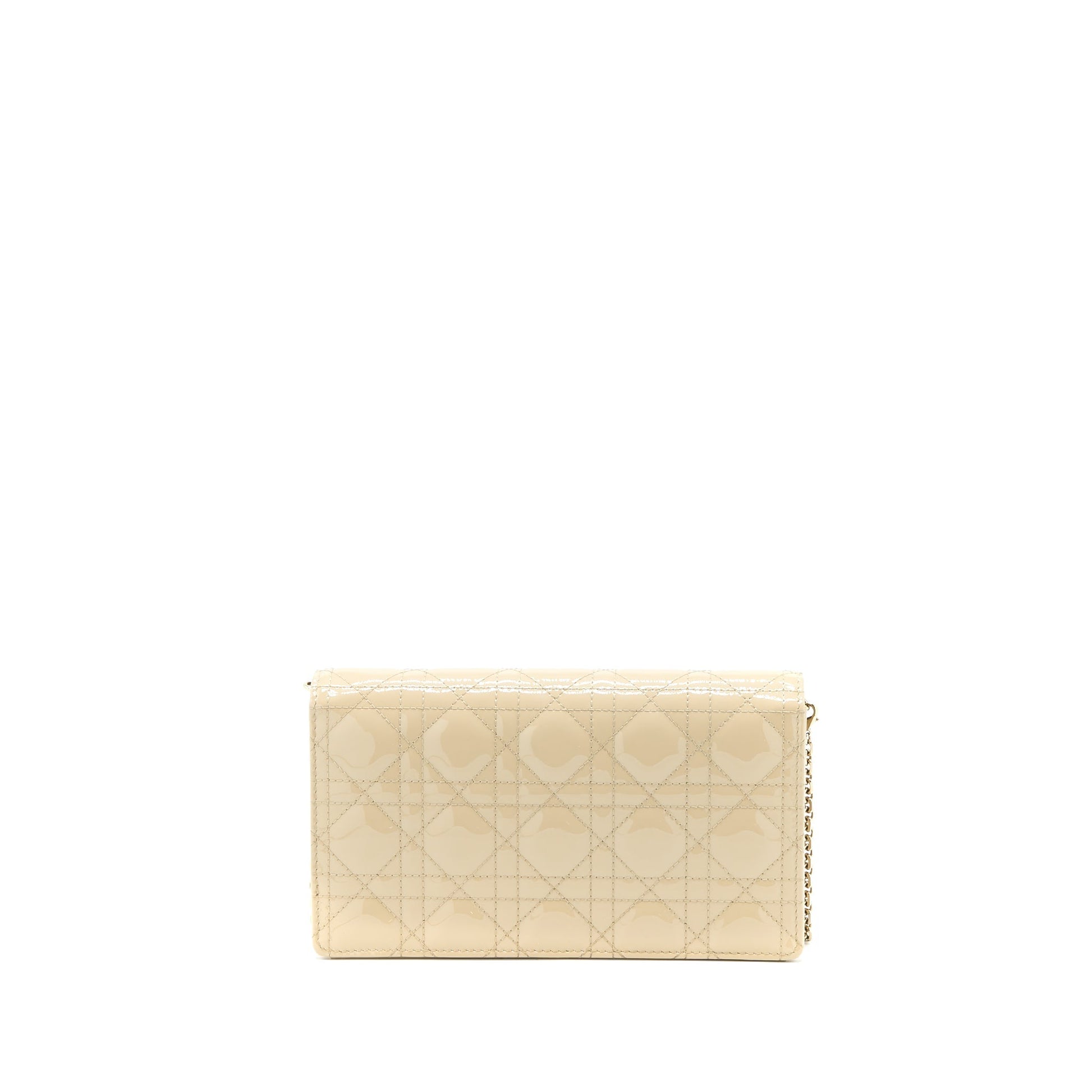 Dior Lady Dior Pouch With Chain Patent Beige