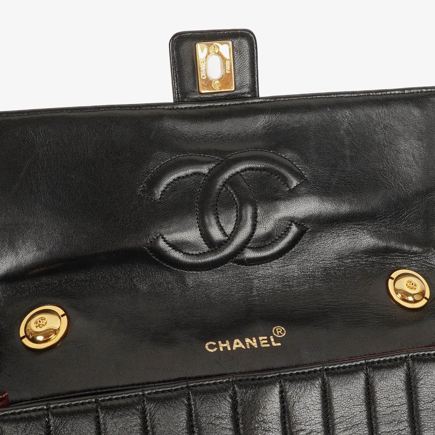 Chanel Vertical Quilted Black Leather Single Flap Bag With 24K Gold-Plated Hardware