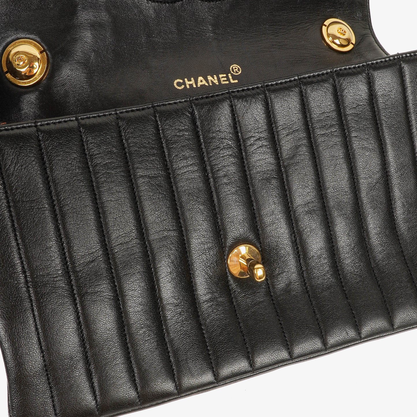 Chanel Vertical Quilted Black Leather Single Flap Bag With 24K Gold-Plated Hardware