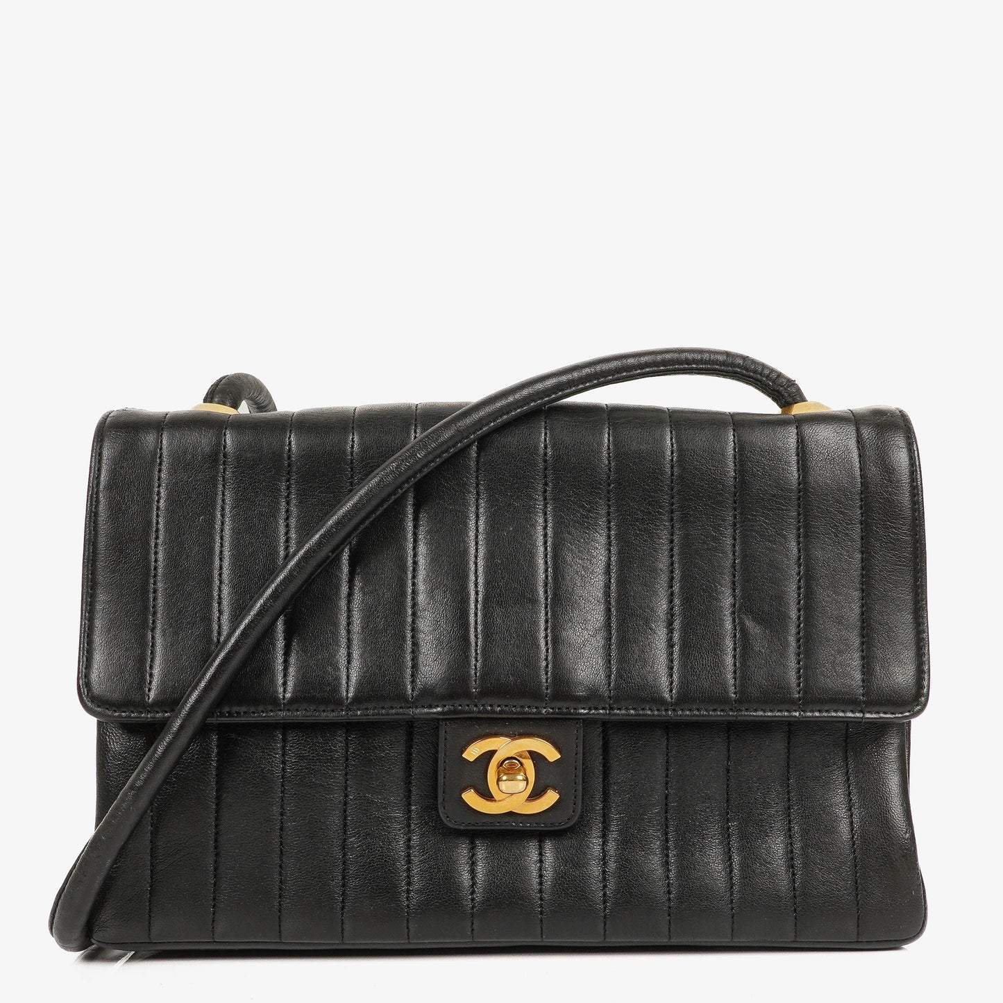 Chanel Vertical Quilted Black Leather Single Flap Bag With 24K Gold-Plated Hardware