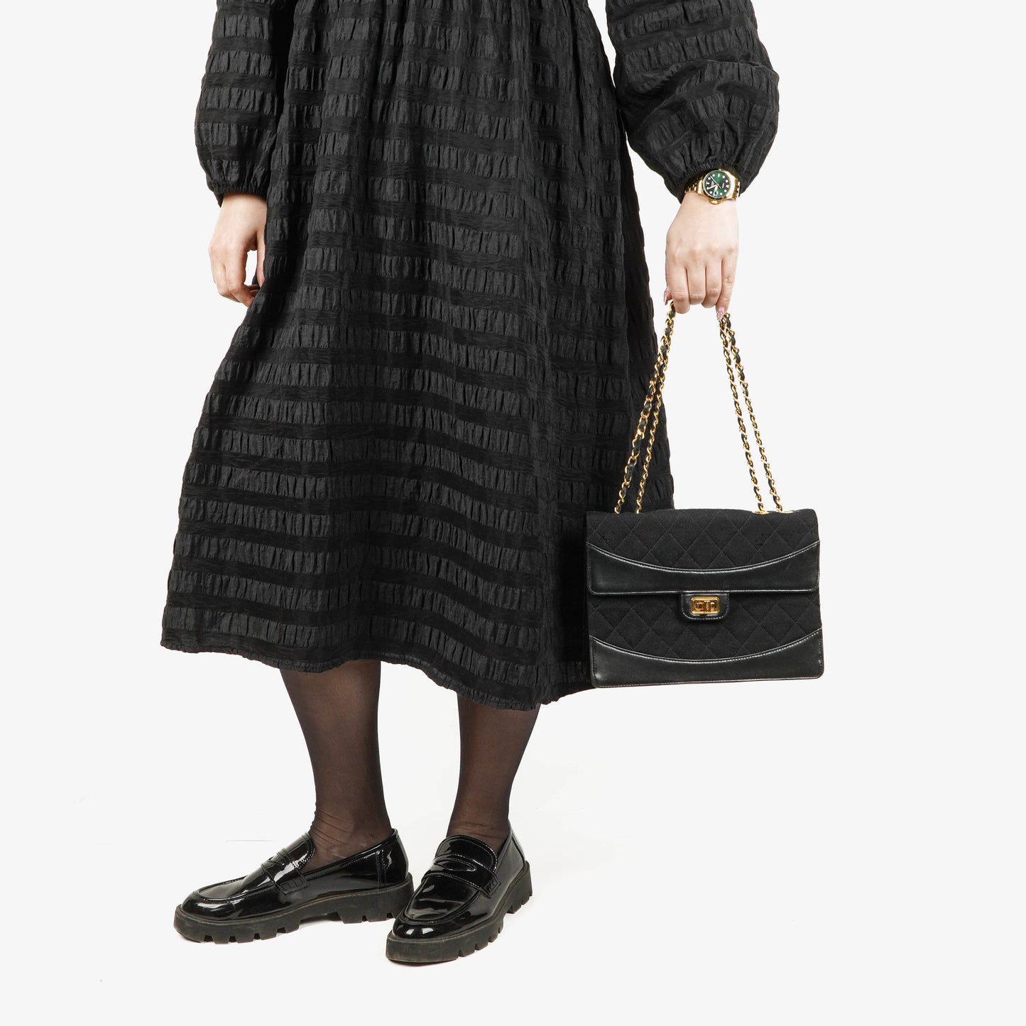 Chanel Classic Jersey And Leather Black Single Flap Bag, 1989-1991