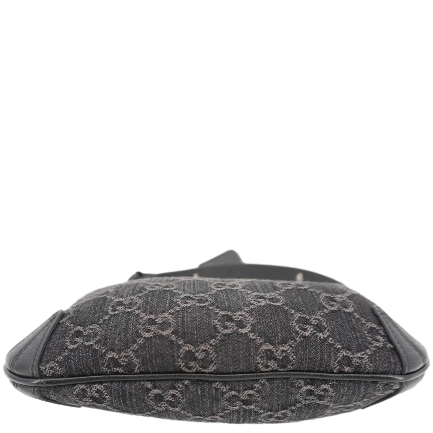 GUCCI Horsebit Slim Small GG Monogram Denim Hobo Shoulder Bag Black 774719