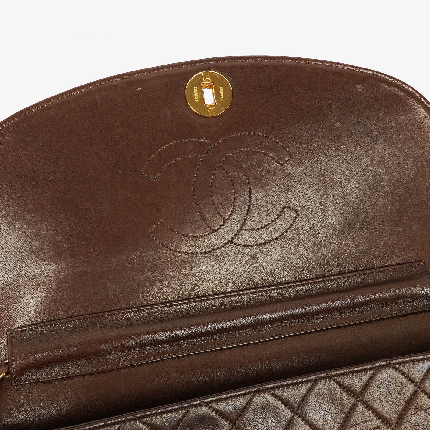 Chanel Half-Moon Flap Bag Brown Quilted Lambskin 24K Gold-Plated Hardware