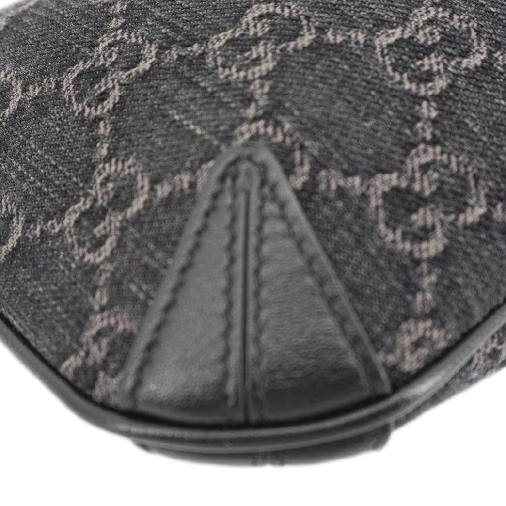 GUCCI Horsebit Slim Small GG Monogram Denim Hobo Shoulder Bag Black 774719