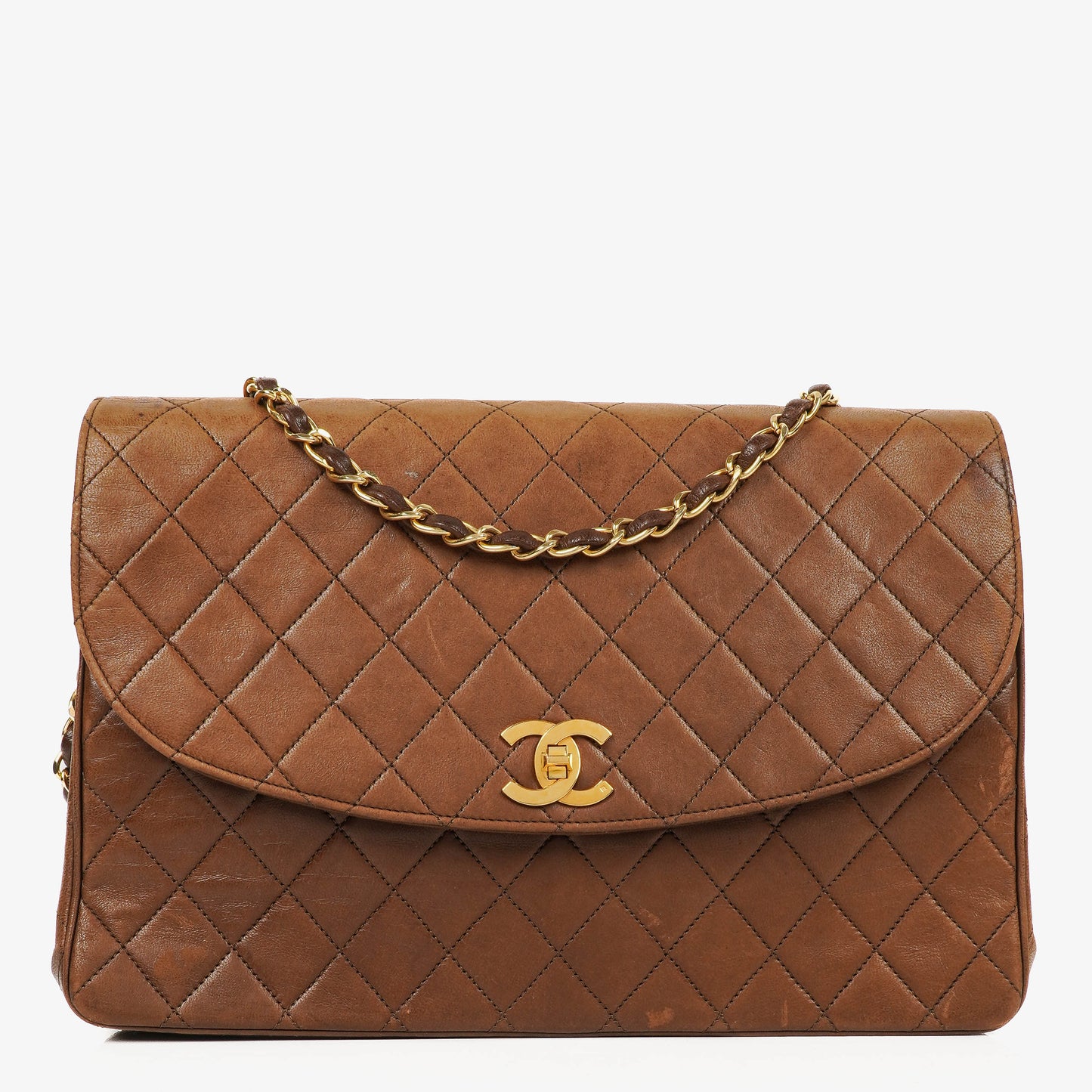 Chanel Half-Moon Flap Bag Brown Quilted Lambskin 24K Gold-Plated Hardware