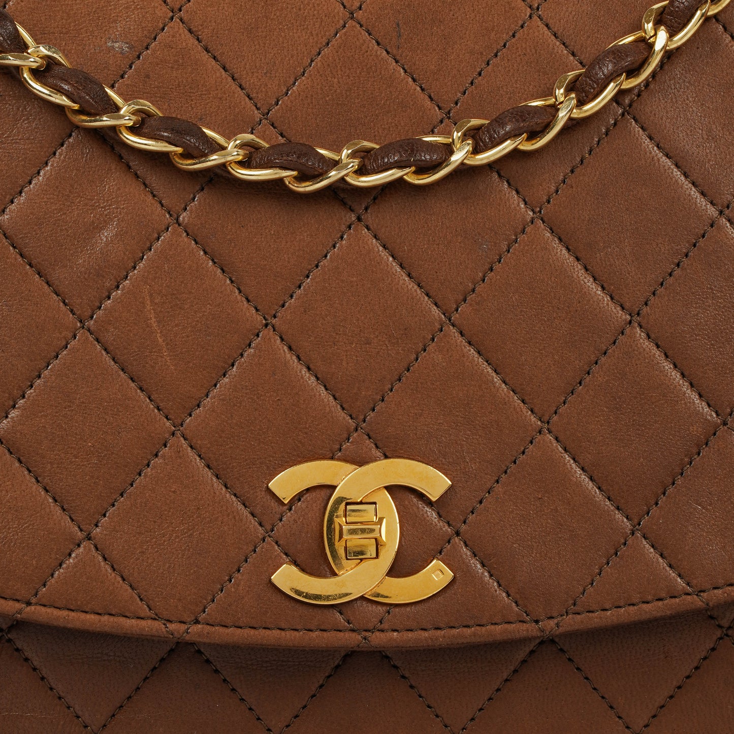 Chanel Half-Moon Flap Bag Brown Quilted Lambskin 24K Gold-Plated Hardware