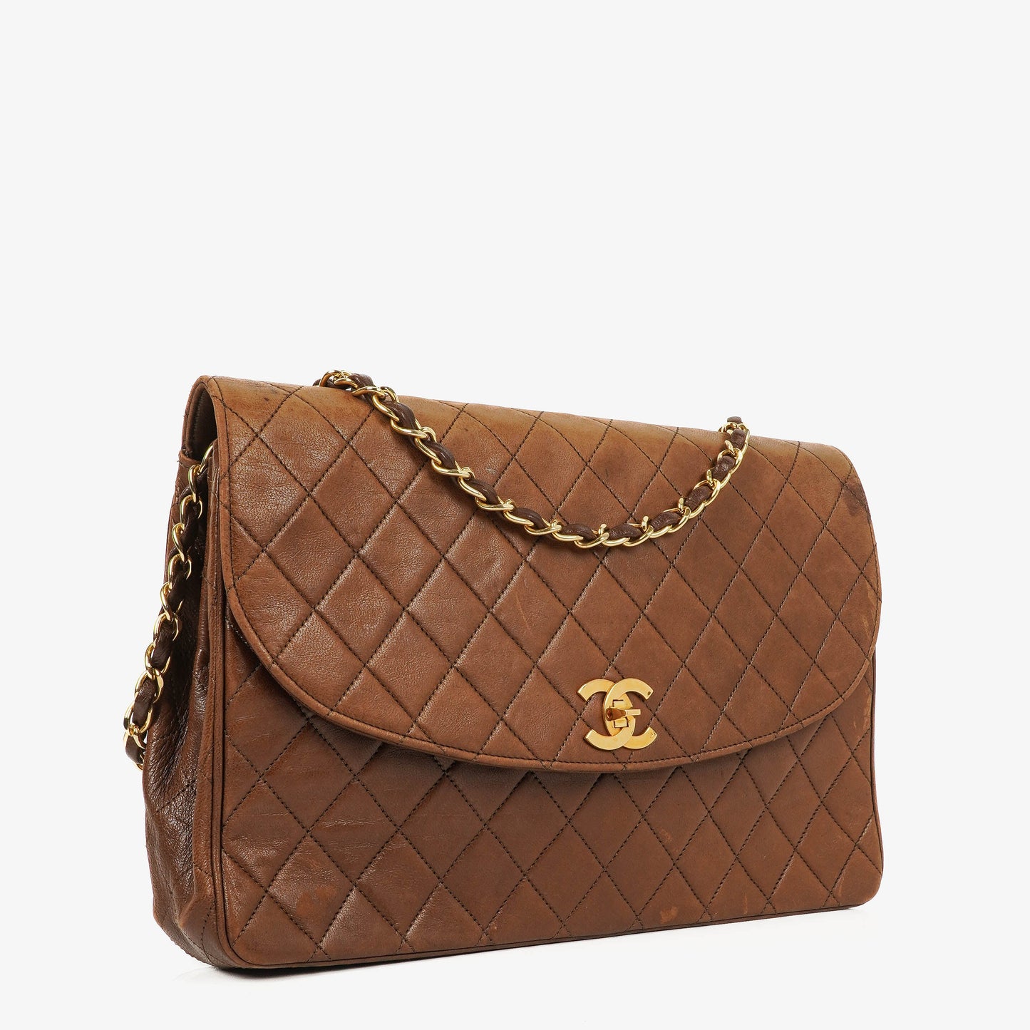 Chanel Half-Moon Flap Bag Brown Quilted Lambskin 24K Gold-Plated Hardware