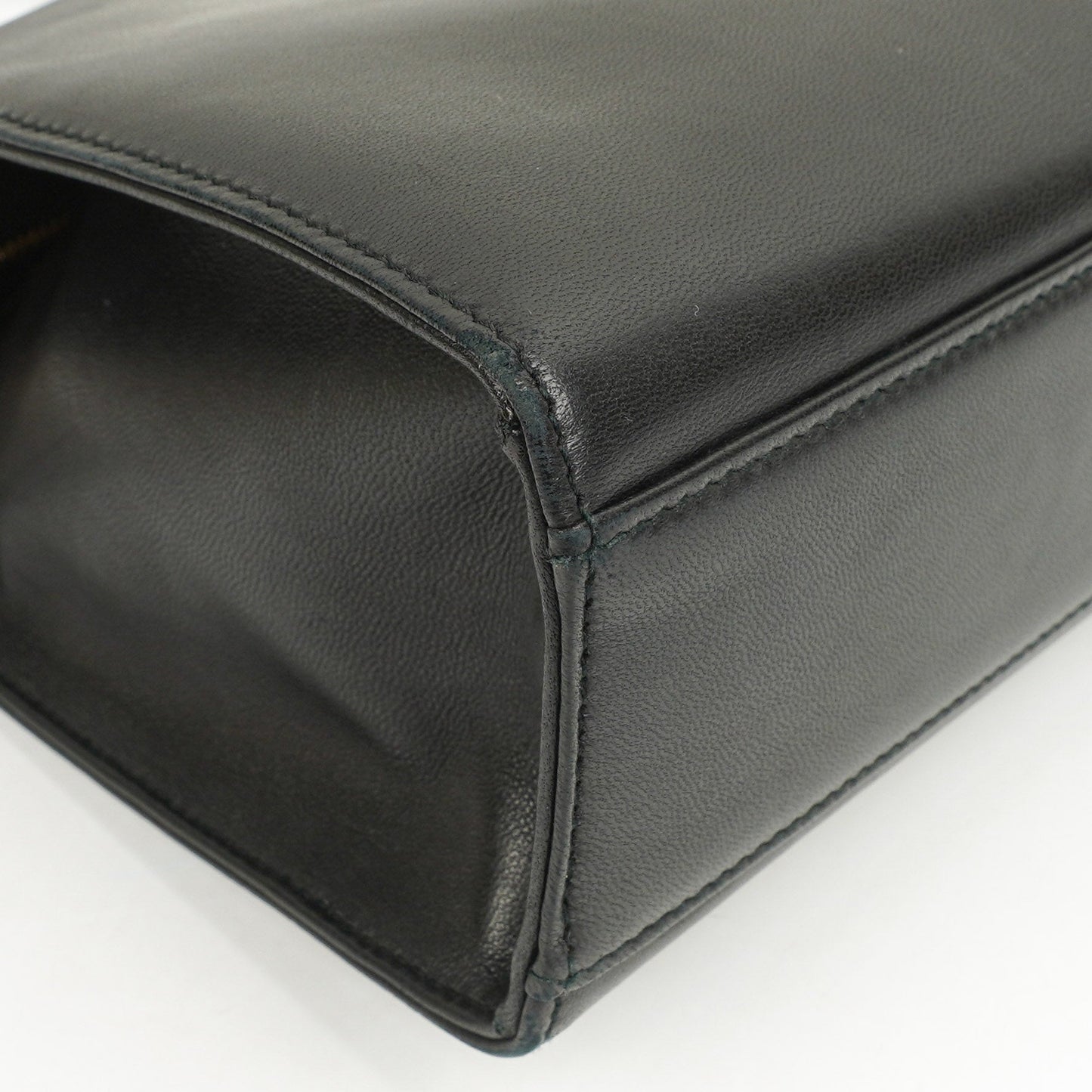 Chanel Black Leather Camellia Top Handle Bag