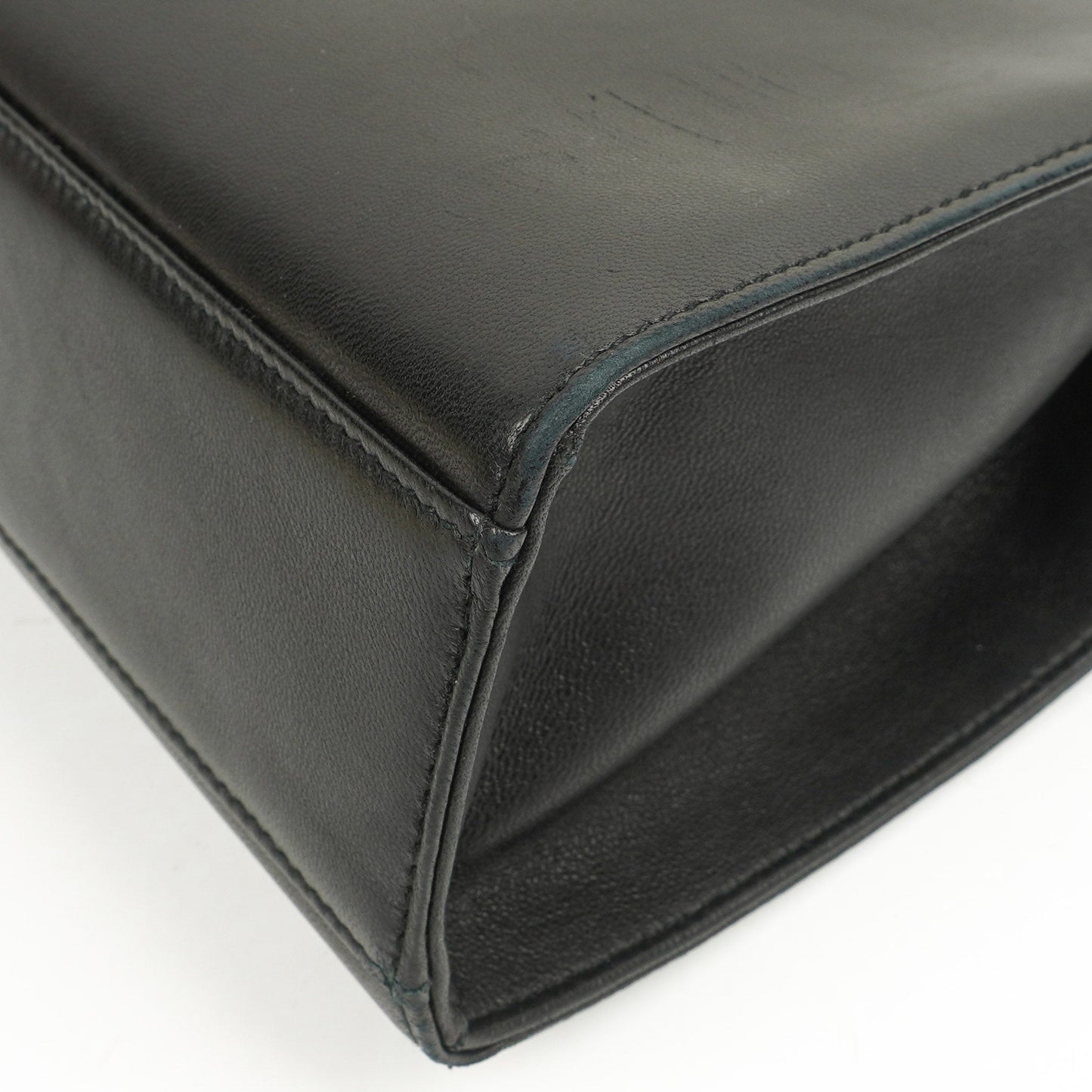 Chanel Black Leather Camellia Top Handle Bag