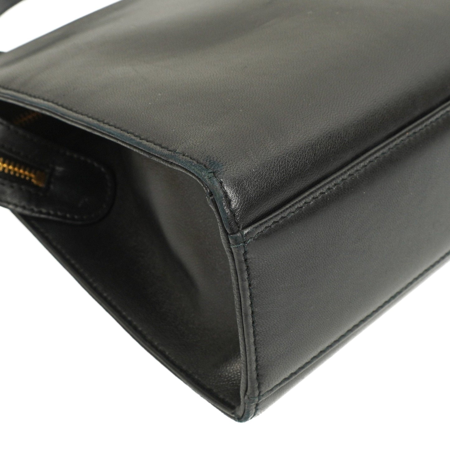 Chanel Black Leather Camellia Top Handle Bag