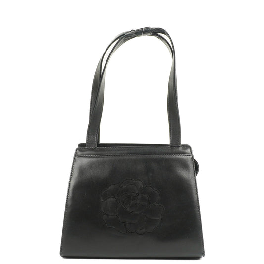 Chanel Black Leather Camellia Top Handle Bag