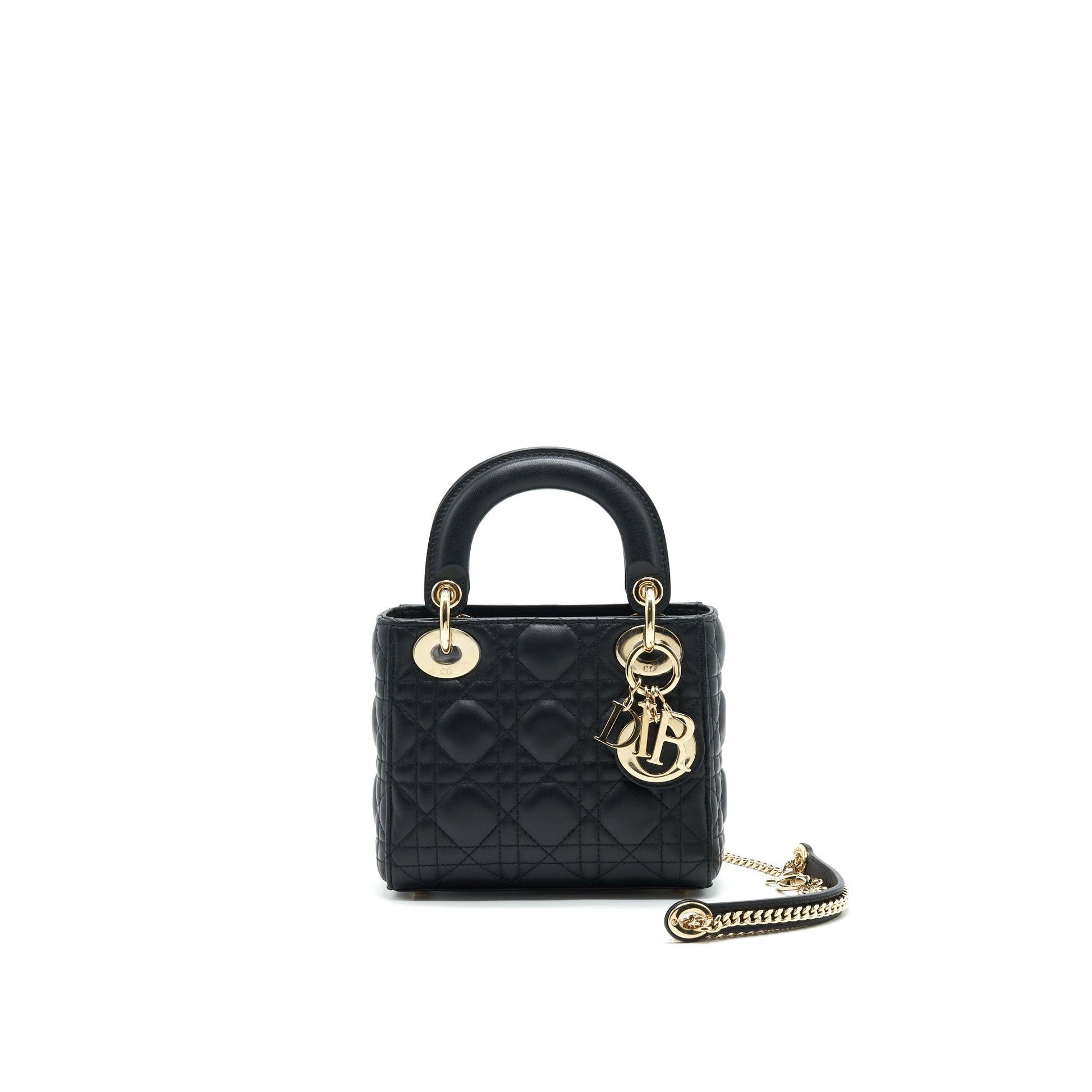 Dior Mini Lady Dior Tote Purse Lambskin Black