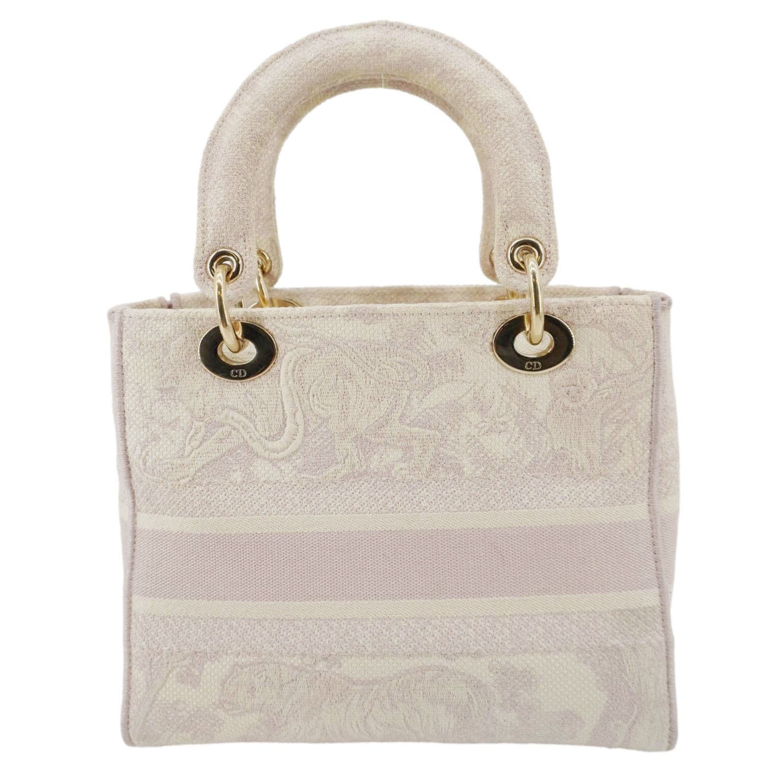 CHRISTIAN DIOR Lady Dior D-Lite Embroidered Canvas Shoulder Bag Beige