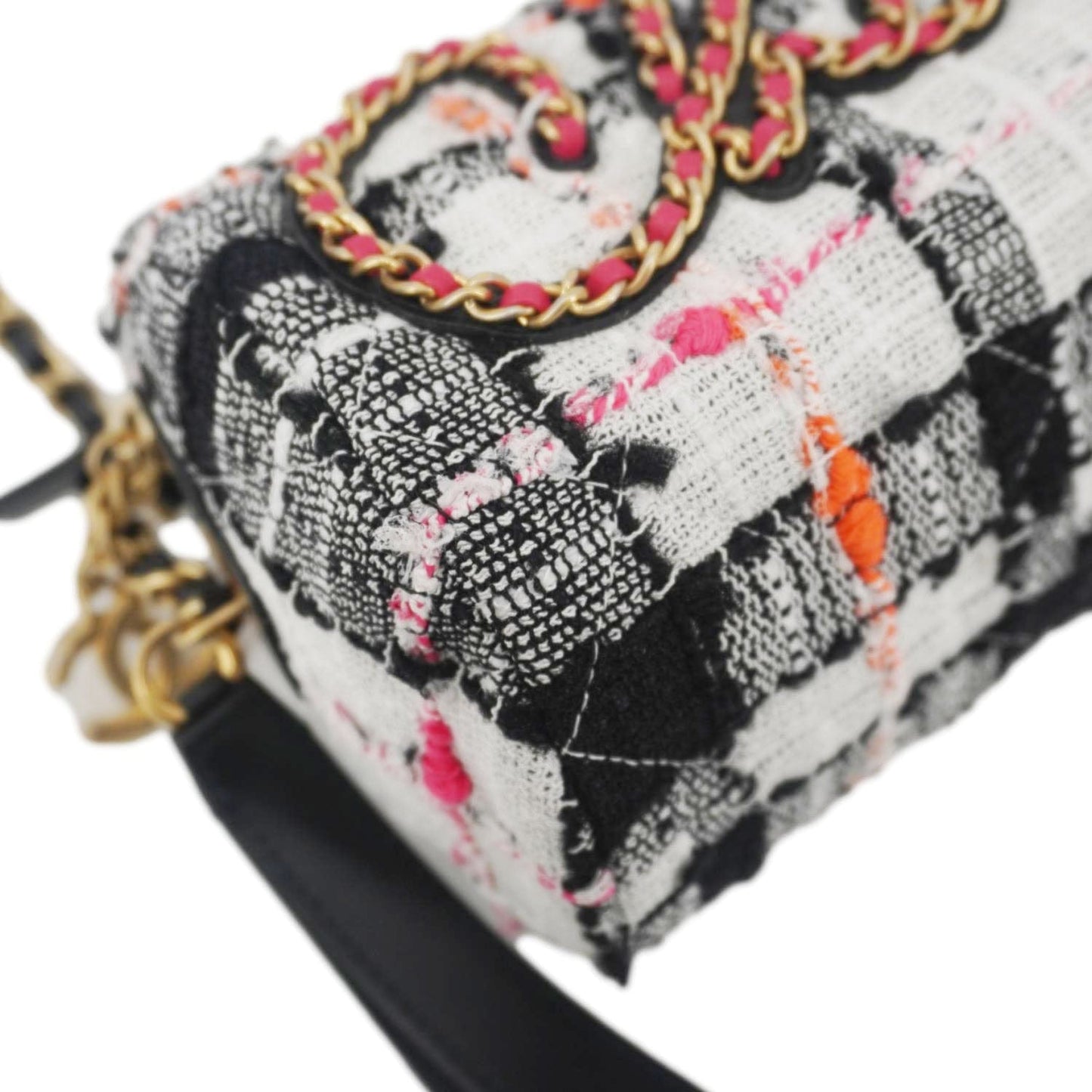 CHANEL Tweed Calfskin Signe Bowling Shoulder Bag Multicolor