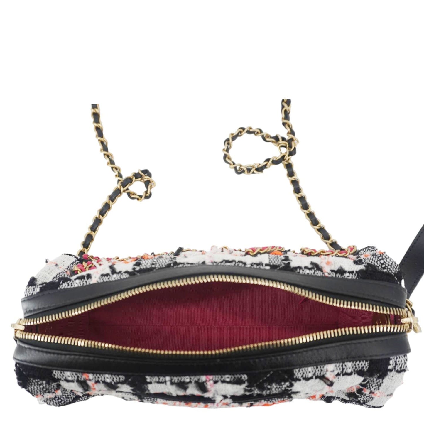 CHANEL Tweed Calfskin Signe Bowling Shoulder Bag Multicolor