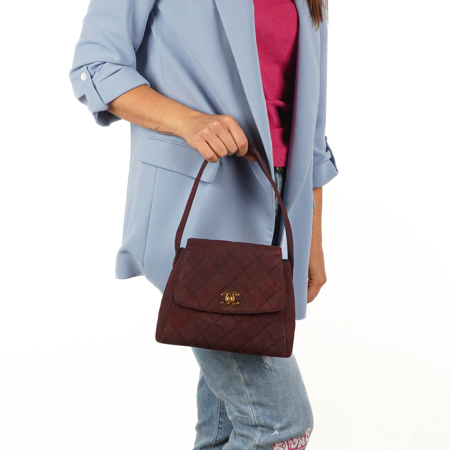 Chanel  Flap Quilted Burgundy Suede 24K Gold-Plated Hardware