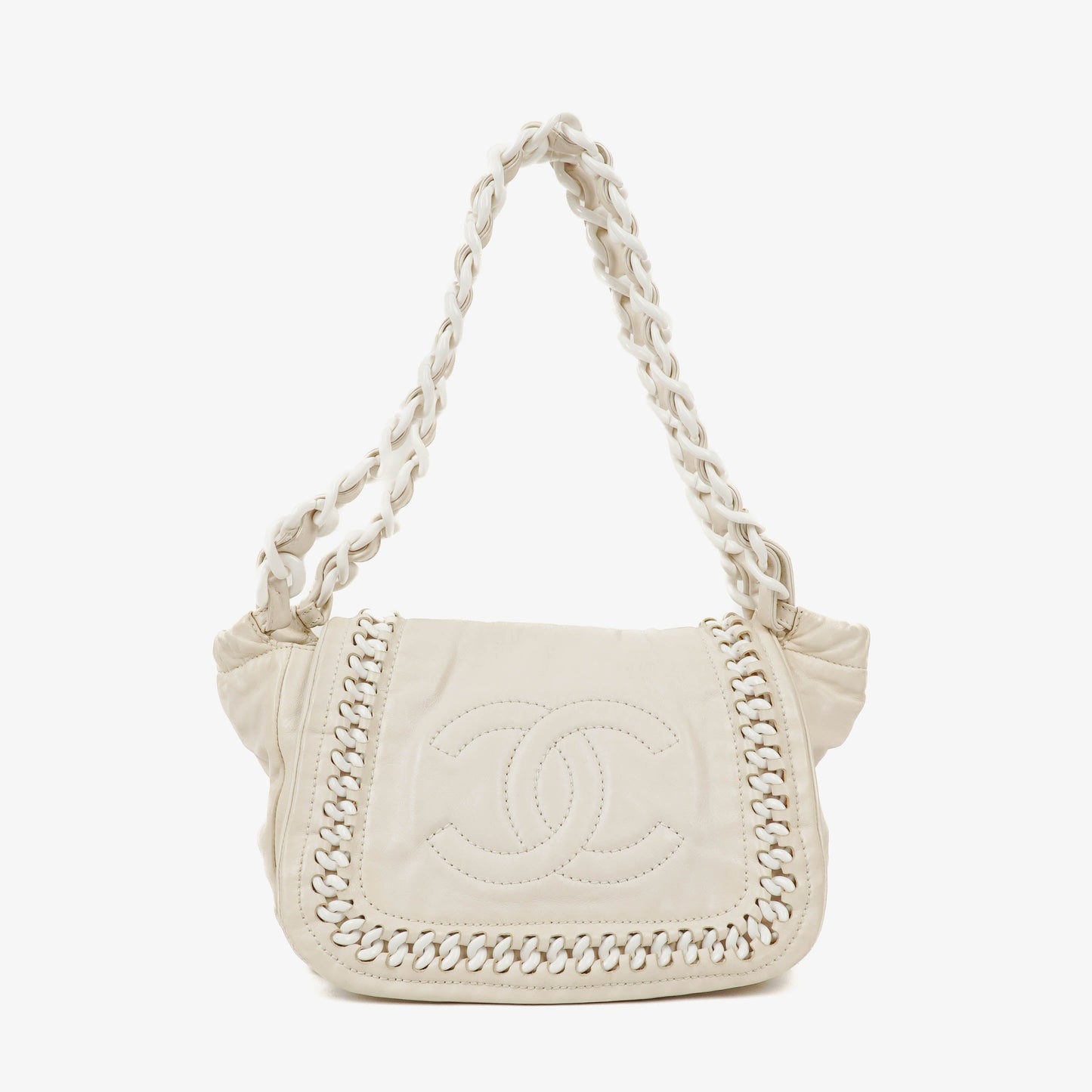 Chanel Crinkled Patent Modern White Plastic Chain Flap Bag