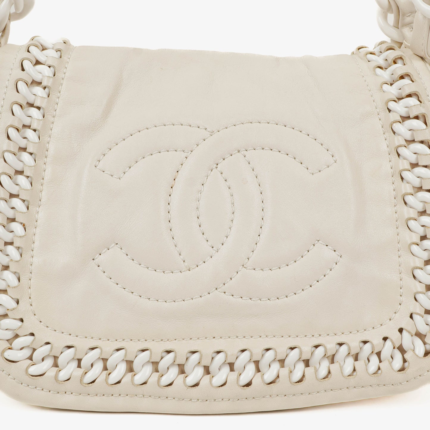 Chanel Crinkled Patent Modern White Plastic Chain Flap Bag