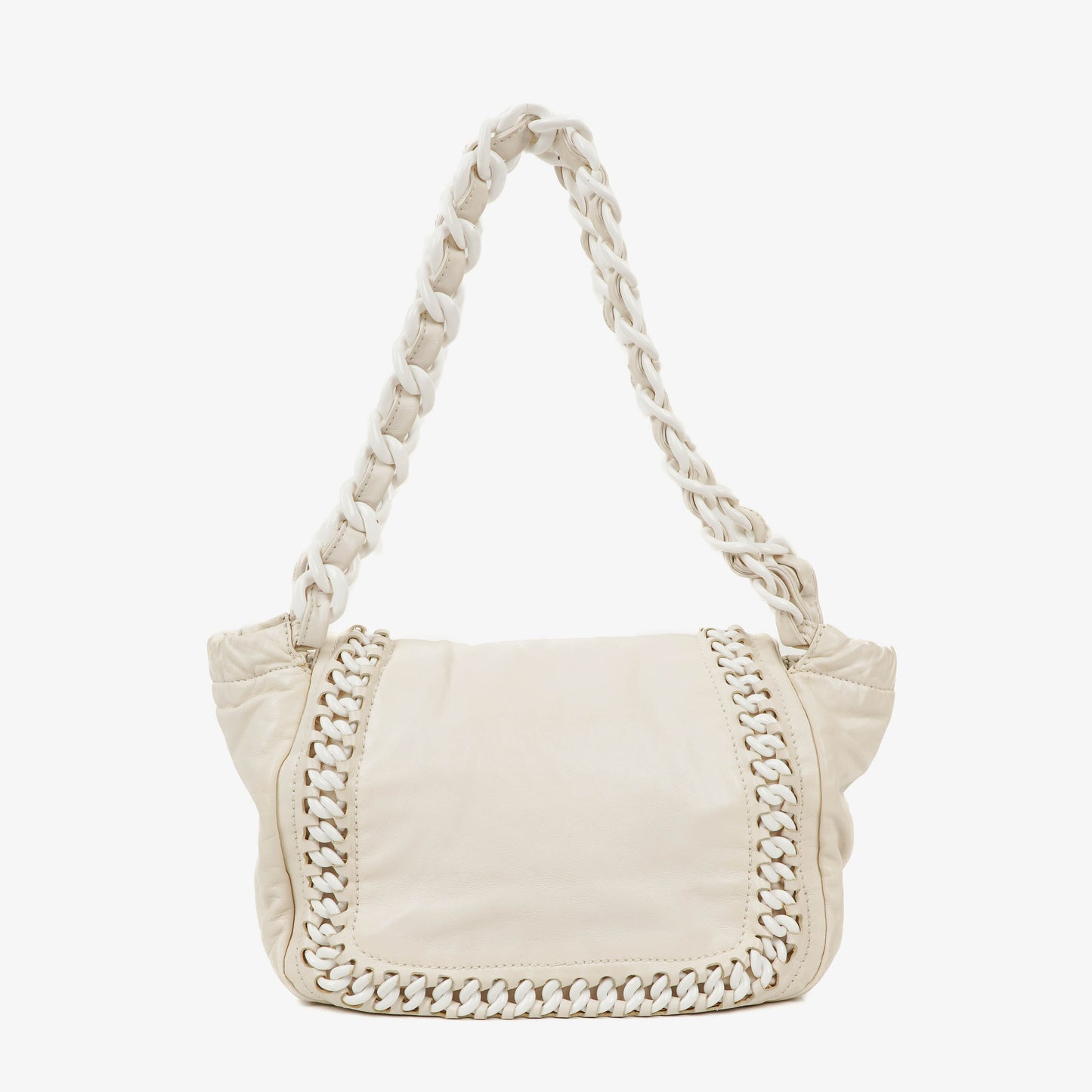 Chanel Crinkled Patent Modern White Plastic Chain Flap Bag