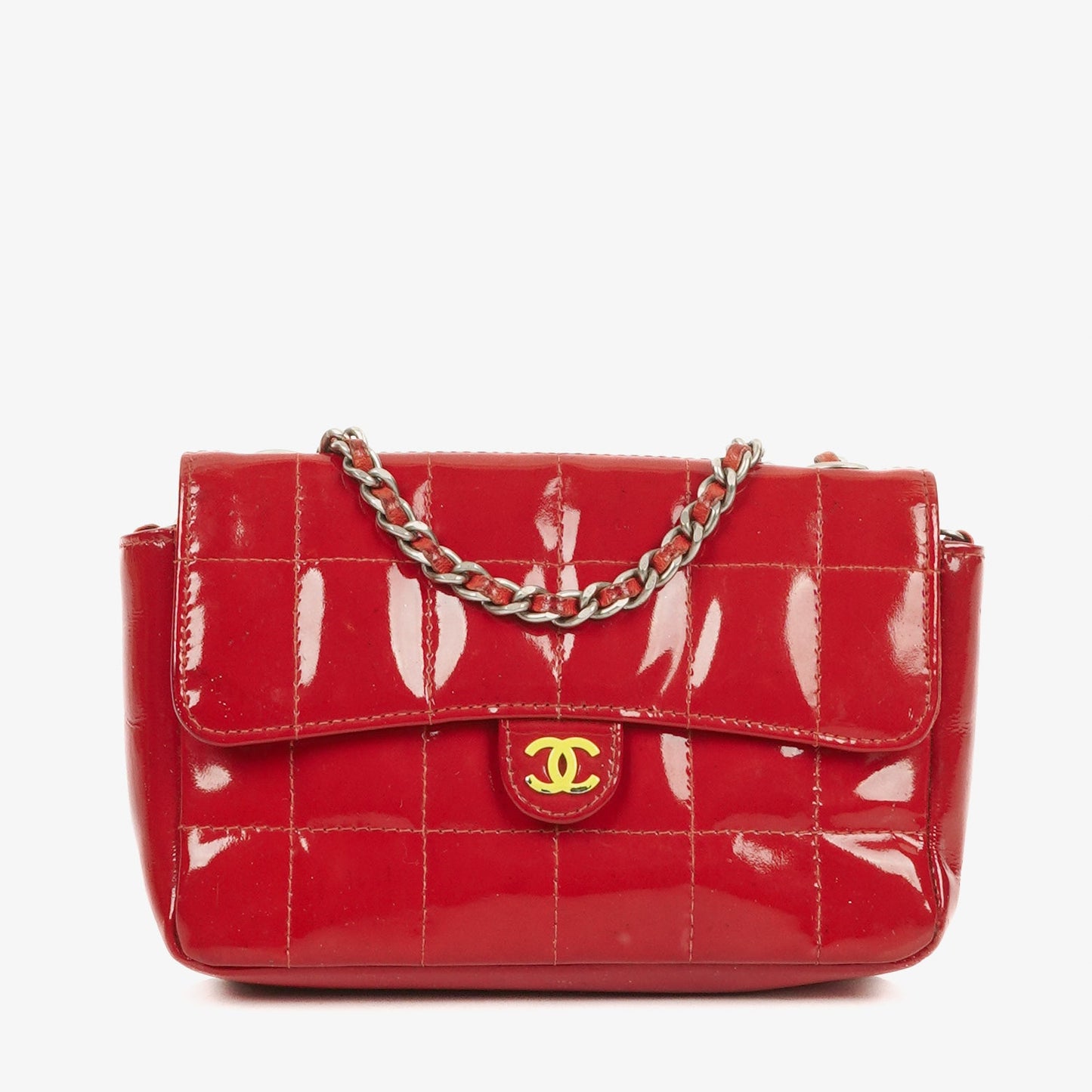 Chanel Red Patent Leather Chocolate Bar Waist Bag