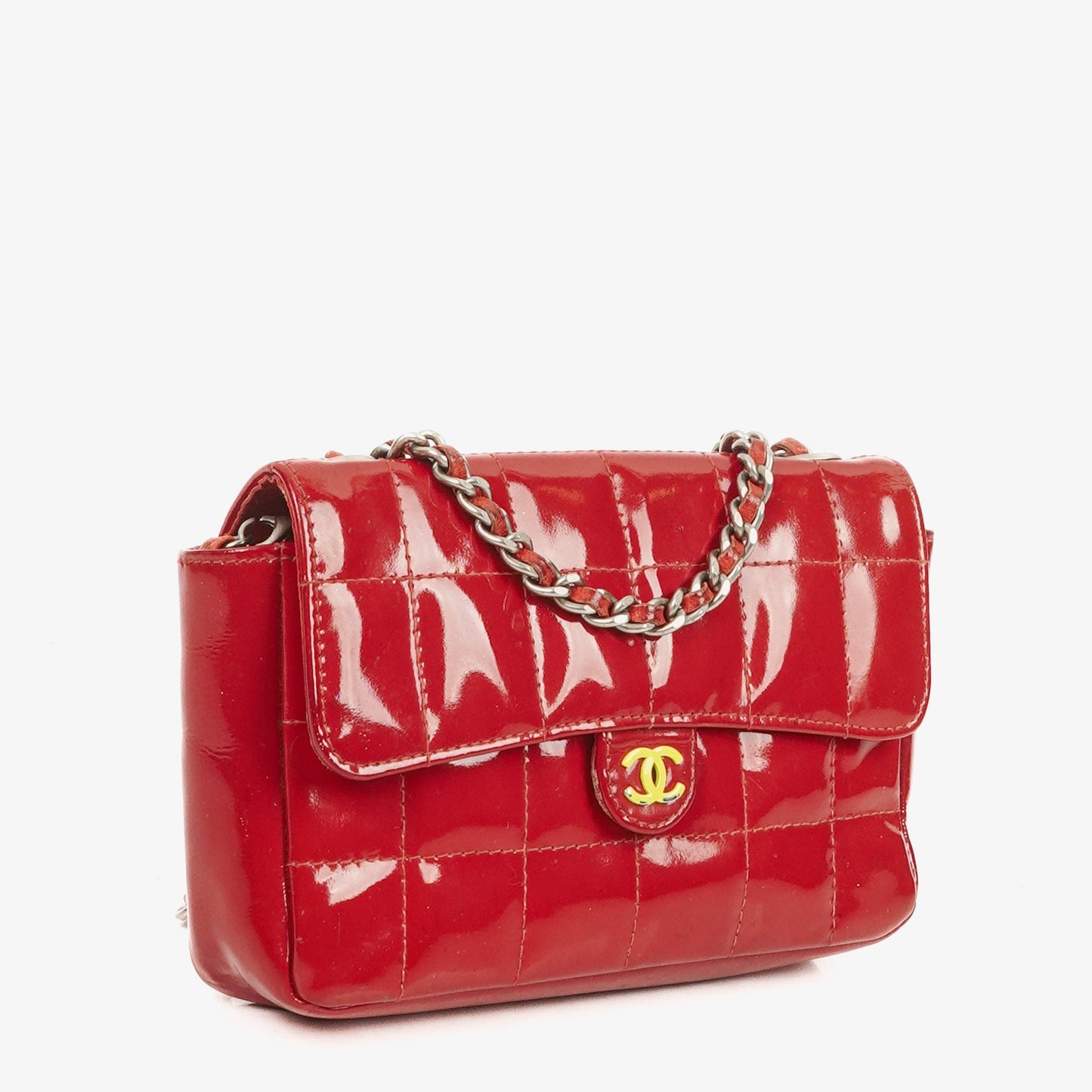Chanel Red Patent Leather Chocolate Bar Waist Bag
