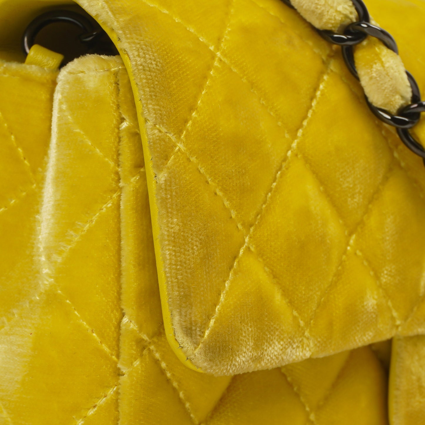 Chanel Mini Rectangular Single Flap Bag Yellow Quilted Velvet With Black Hardware