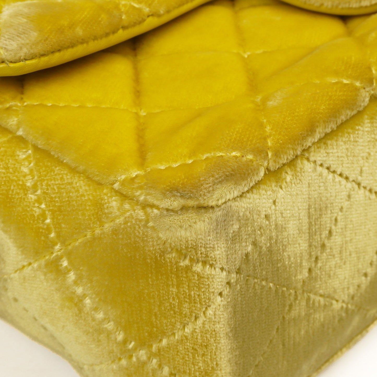 Chanel Mini Rectangular Single Flap Bag Yellow Quilted Velvet With Black Hardware