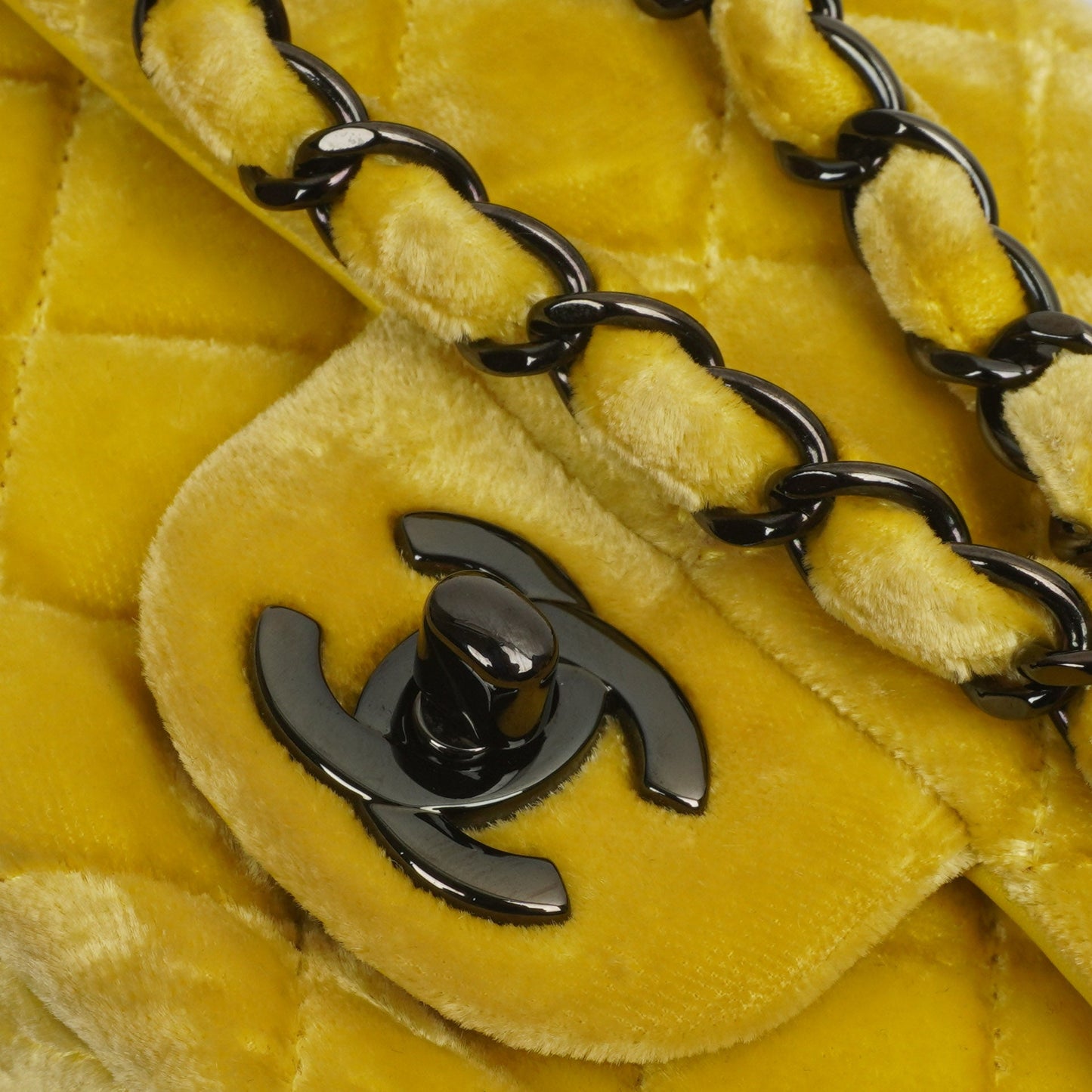 Chanel Mini Rectangular Single Flap Bag Yellow Quilted Velvet With Black Hardware