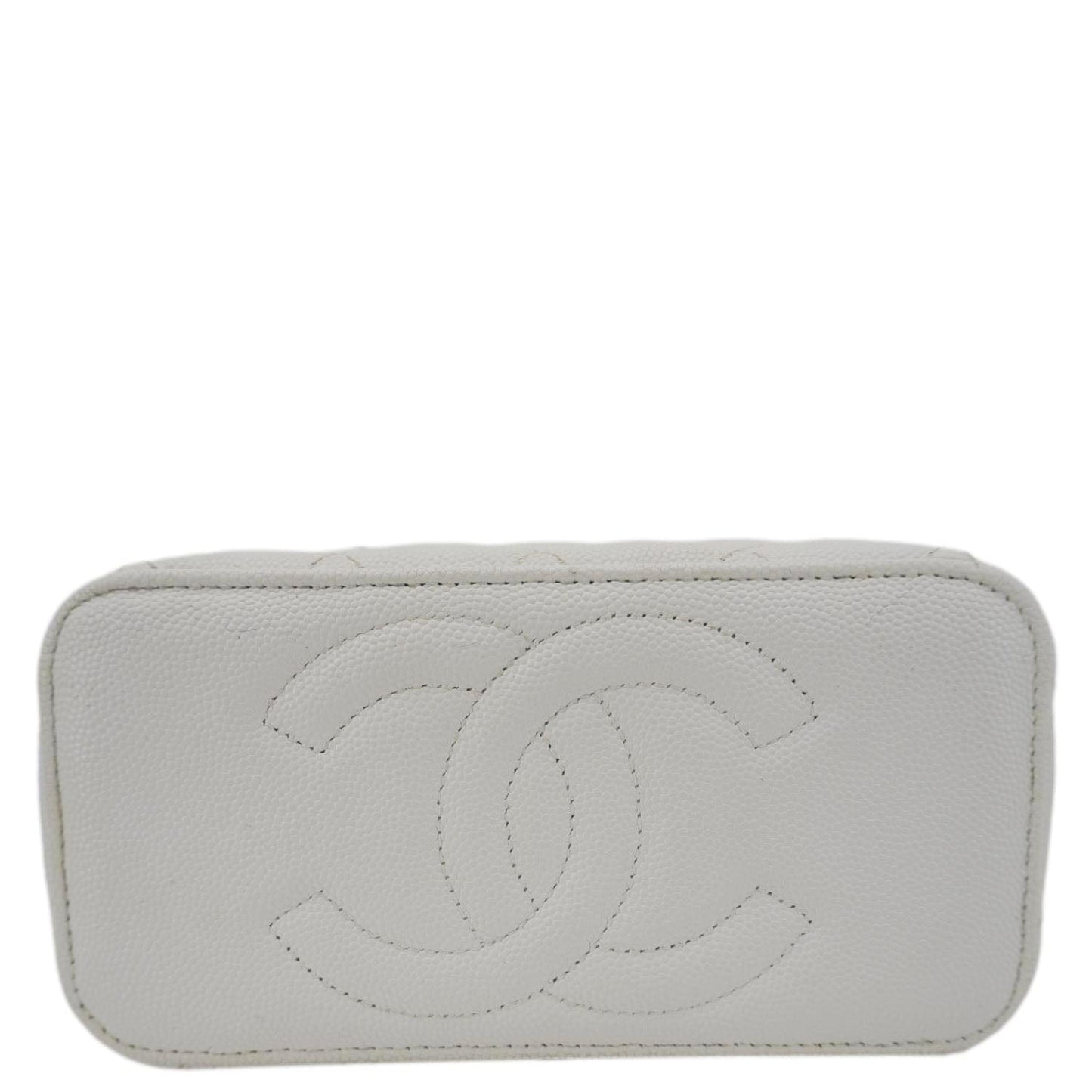 CHANEL Coco Casino Small Quilted Caviar Leather Chain Vanity Case White